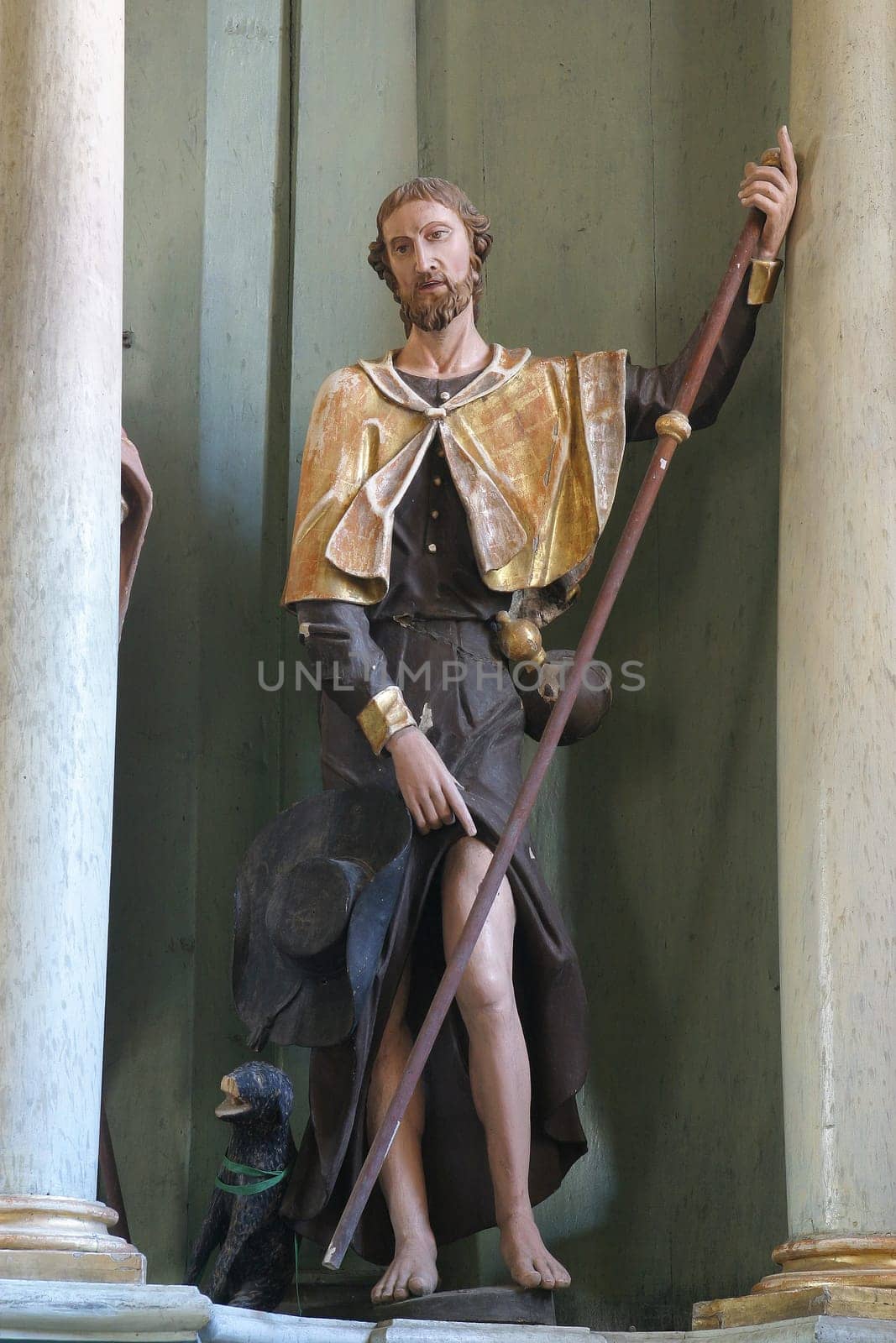 Saint Roch statue on the altar of Saint John Nepomuk at the Church of Our Lady of Jerusalem at Trski Vrh in Krapina, Croatia