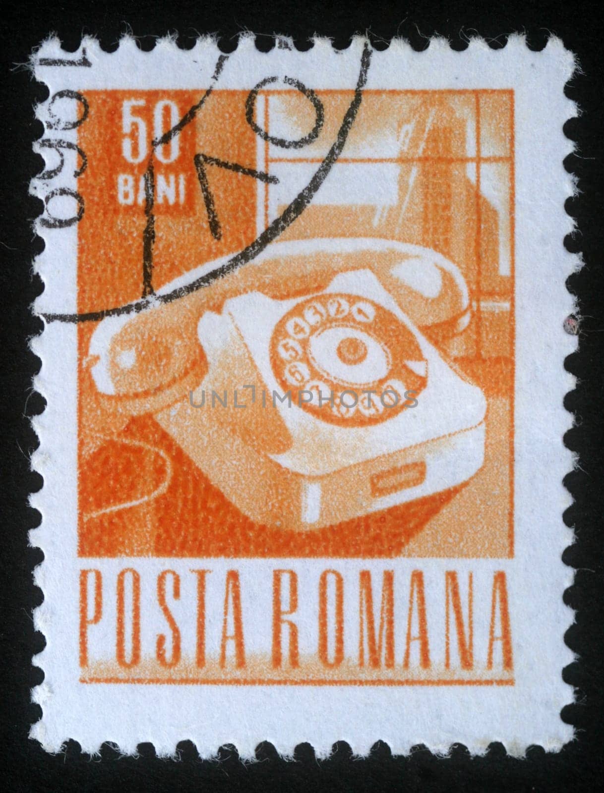 Stamp printed in Romania shows old Telephone, circa 1968