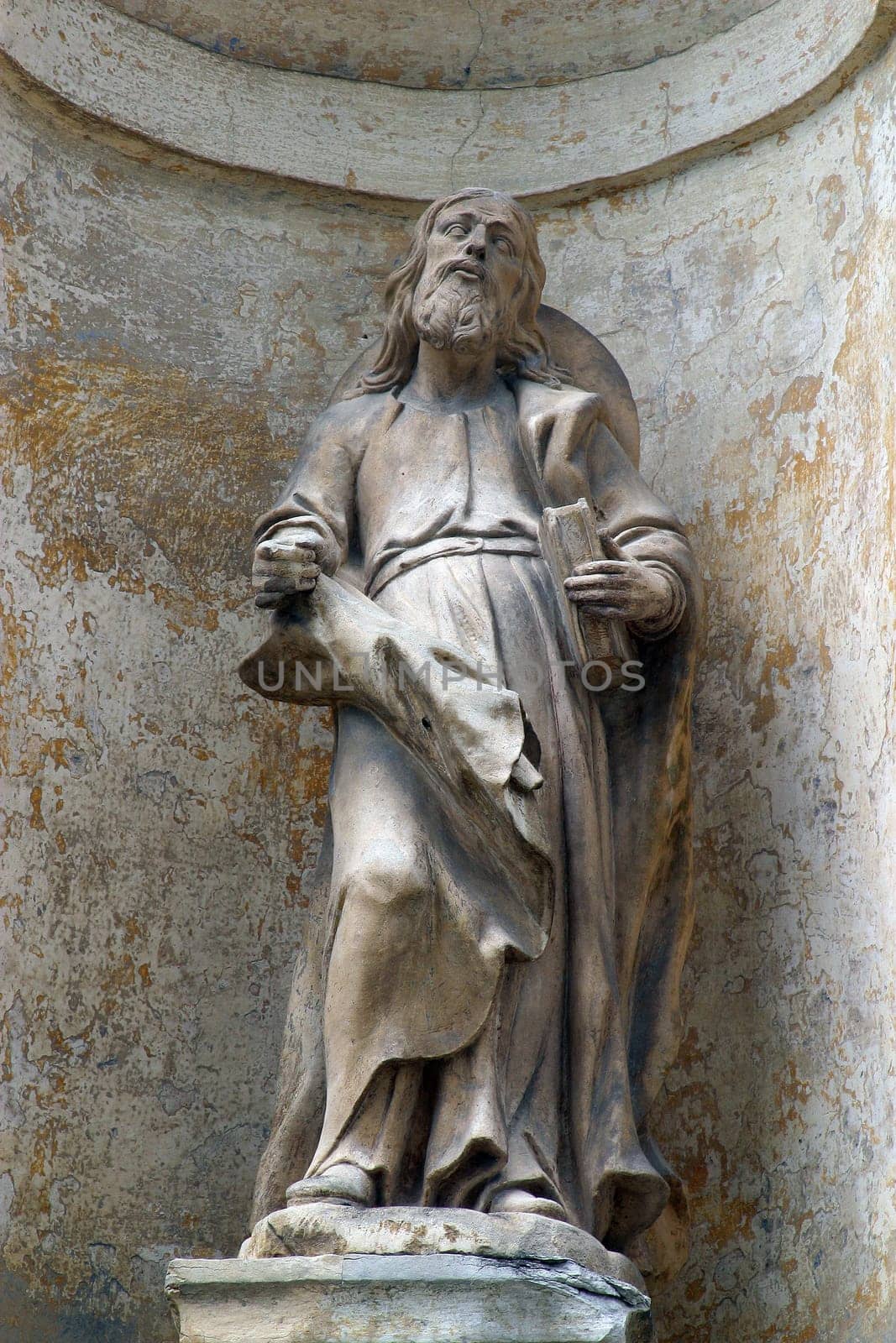 Saint Joachim statue on the facade of Franciscan Church of Saint Catherine of Alexandria in Krapina, Croatia