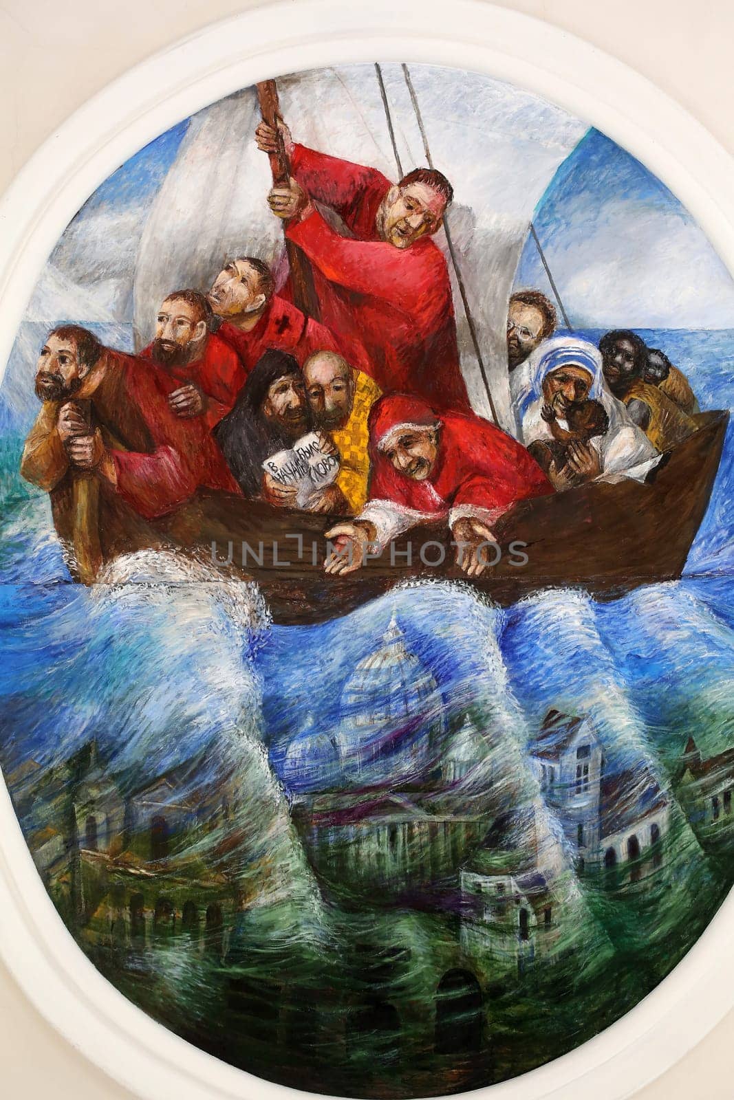 St. Clement in Peter's boat by Sieger Koder, fresco in Church of St. Clement in Primisweiler, Germany