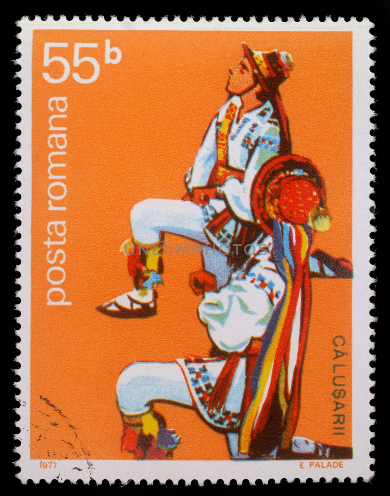 Stamp printed by Romania, shows Romanian male folk dancer, circa 1977