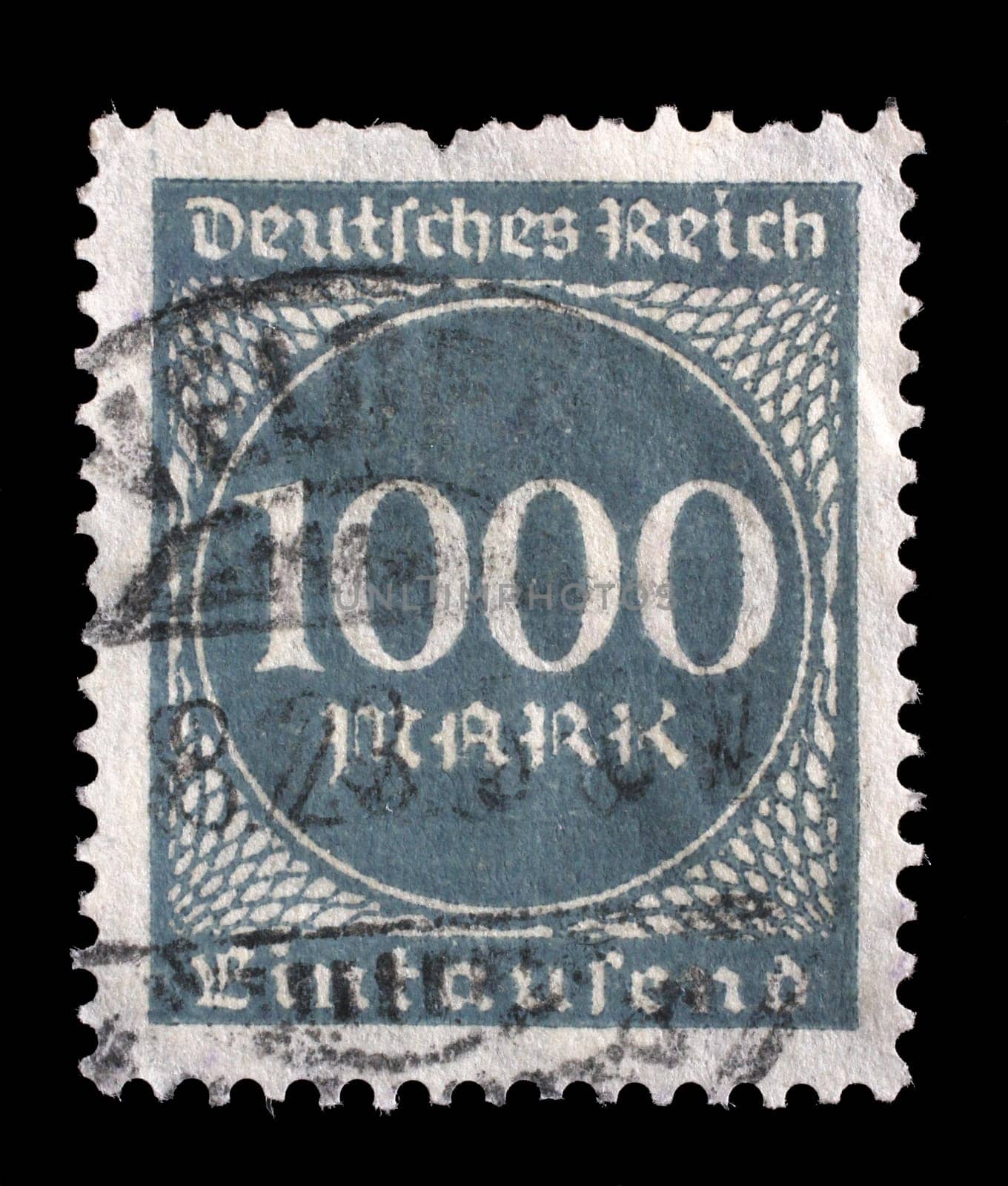 Stamp printed in Germany shows numeric value, circa 1923.