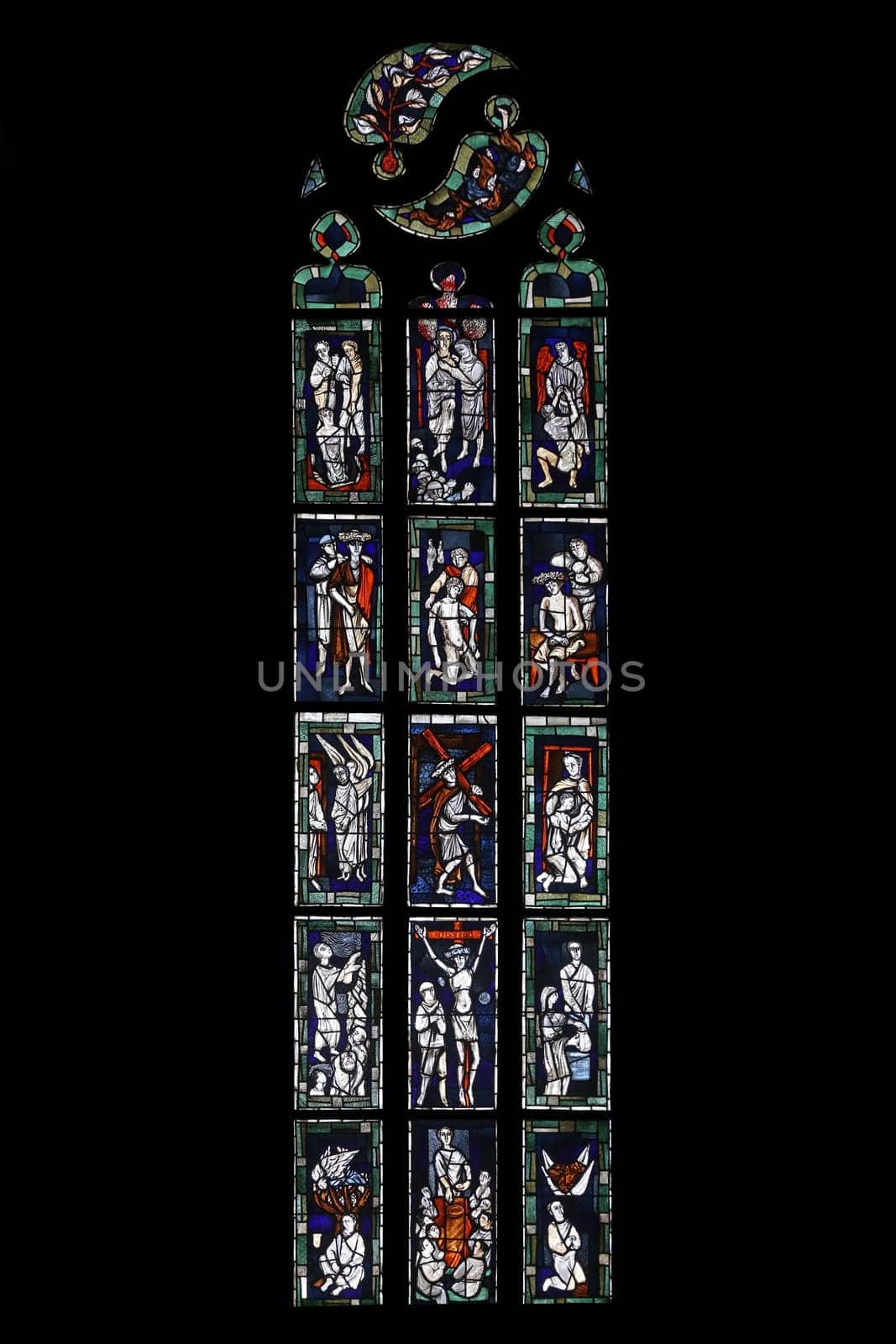 Stained glass window, Collegiate Church of St. George in Tubingen, Germany