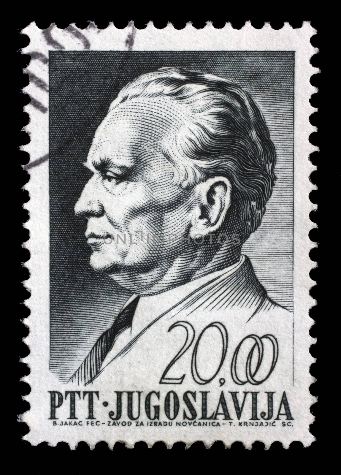 Stamp printed in Yugoslavia, is depicted Josip Broz Tito, circa 1968