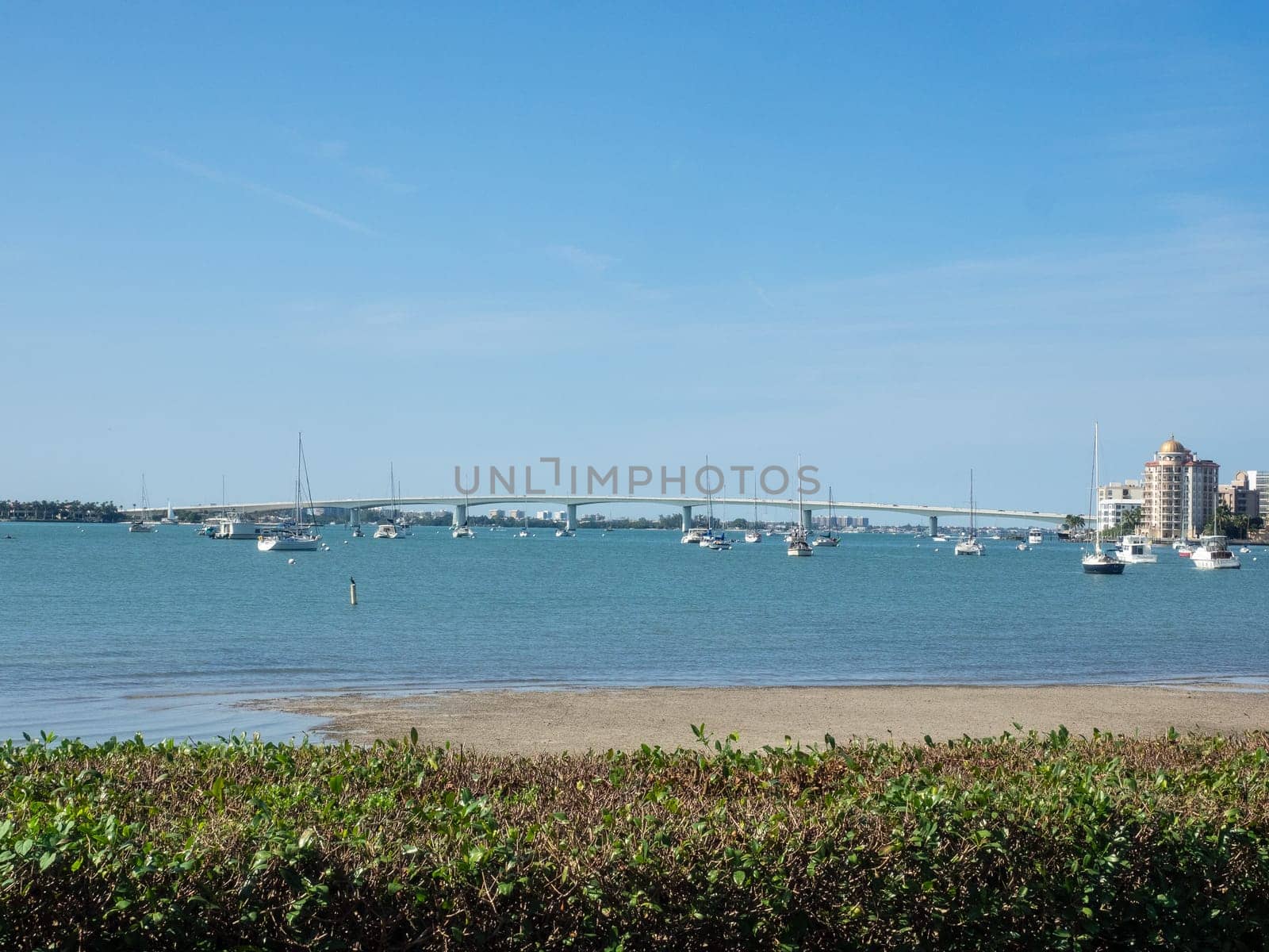 Sarasota Bay is a lagoon located off the central west coast of Florida in the United States. Though no significant single stream of freshwater enters the bay, with a drainage basin limited to 150 square miles in Manatee and Sarasota Counties.