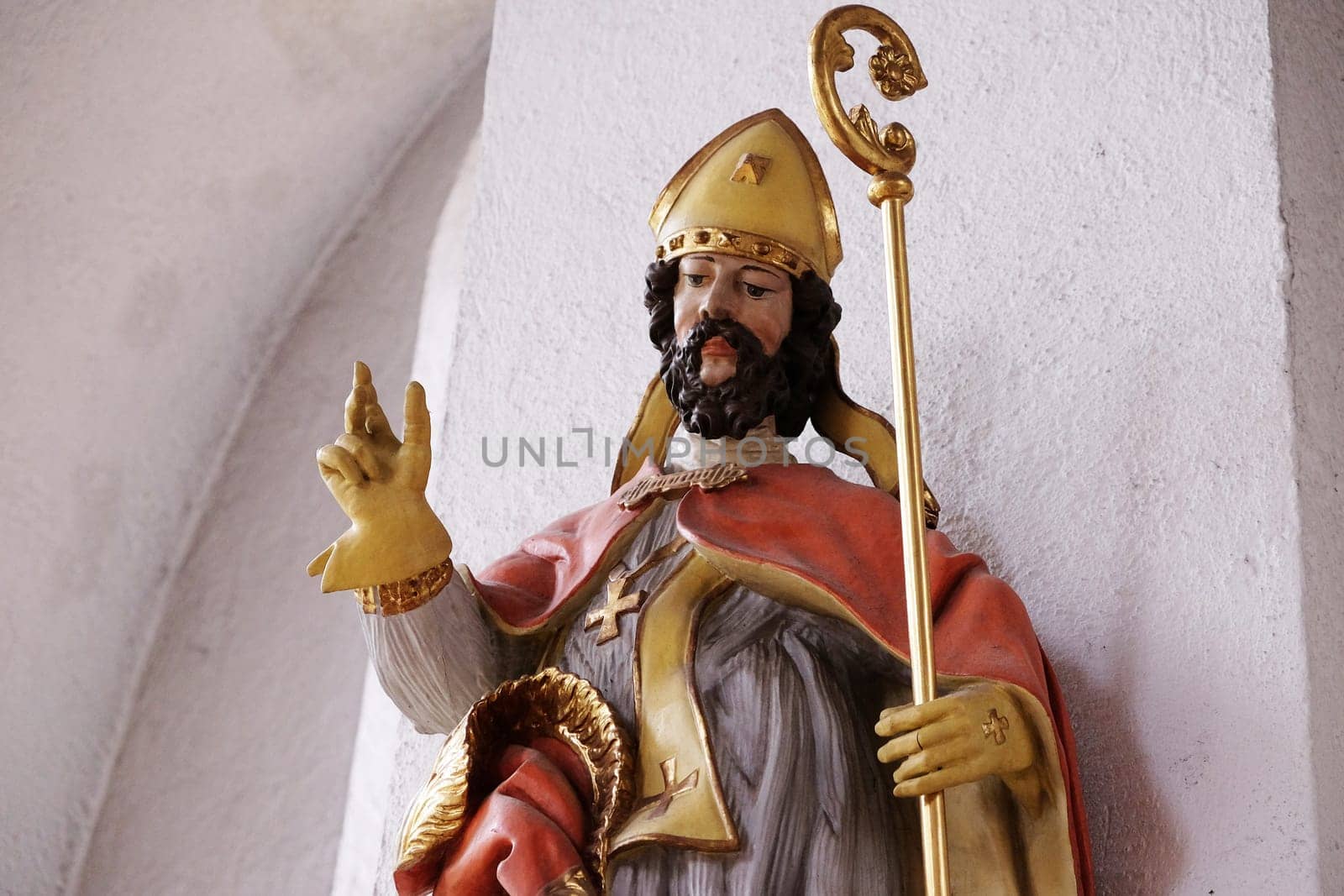 Statue of Saint in the Saint Lawrence church in Kleinostheim, Germany