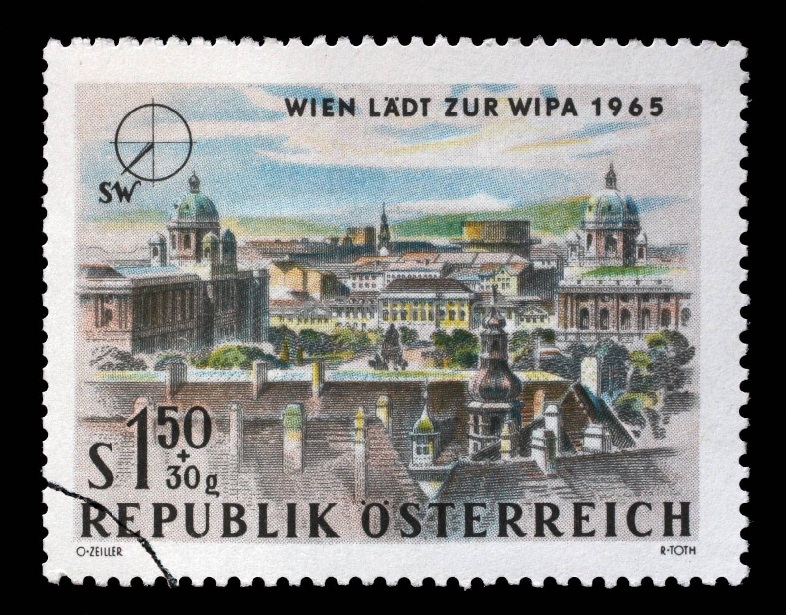 Stamp printed in Austria, is dedicated to the Vienna International Philatelic Exhibition, shows South West Vienna, circa 1964