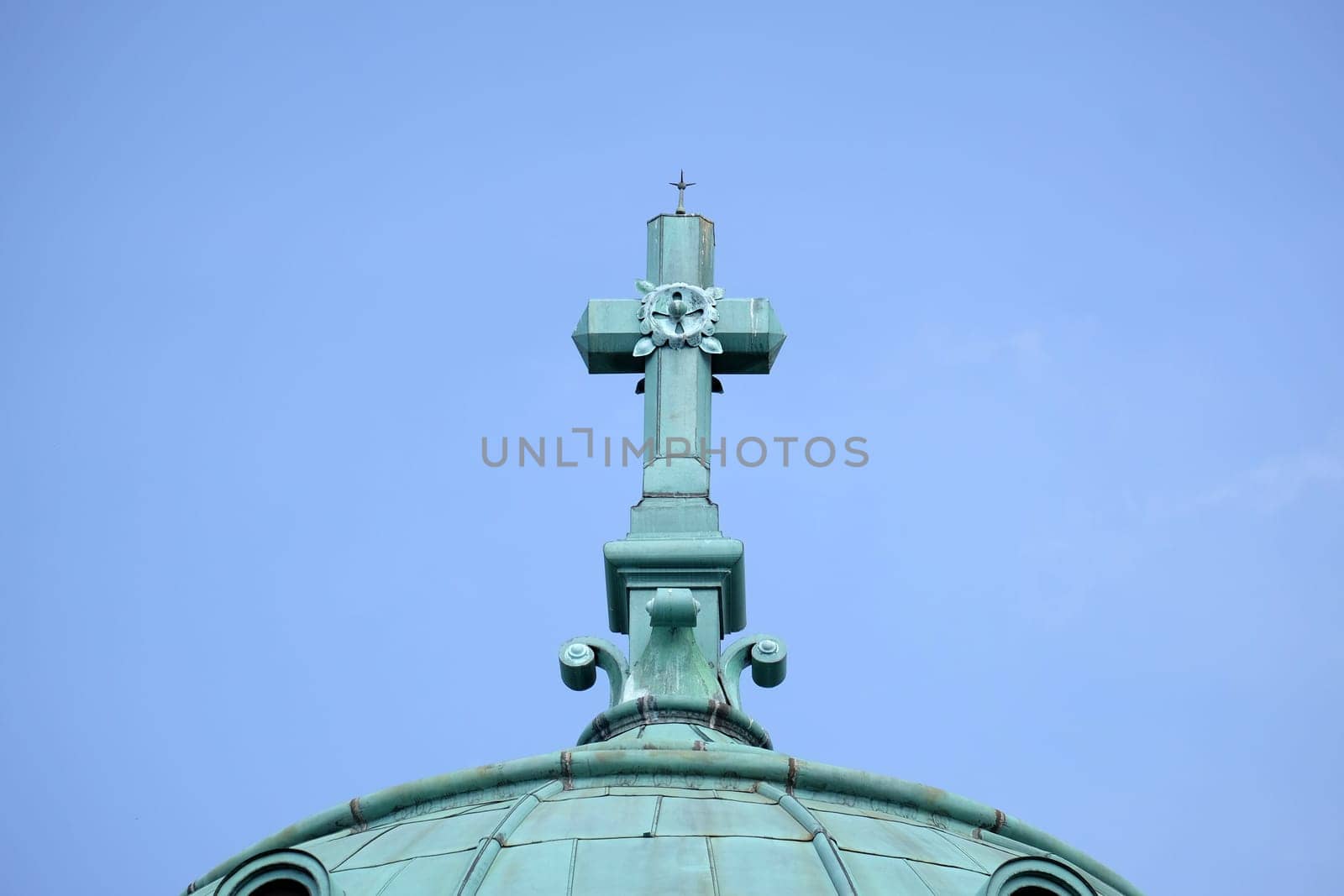 Cross on the Church of Christ the King, Mirogoj cemetery in Zagreb, Croatia
