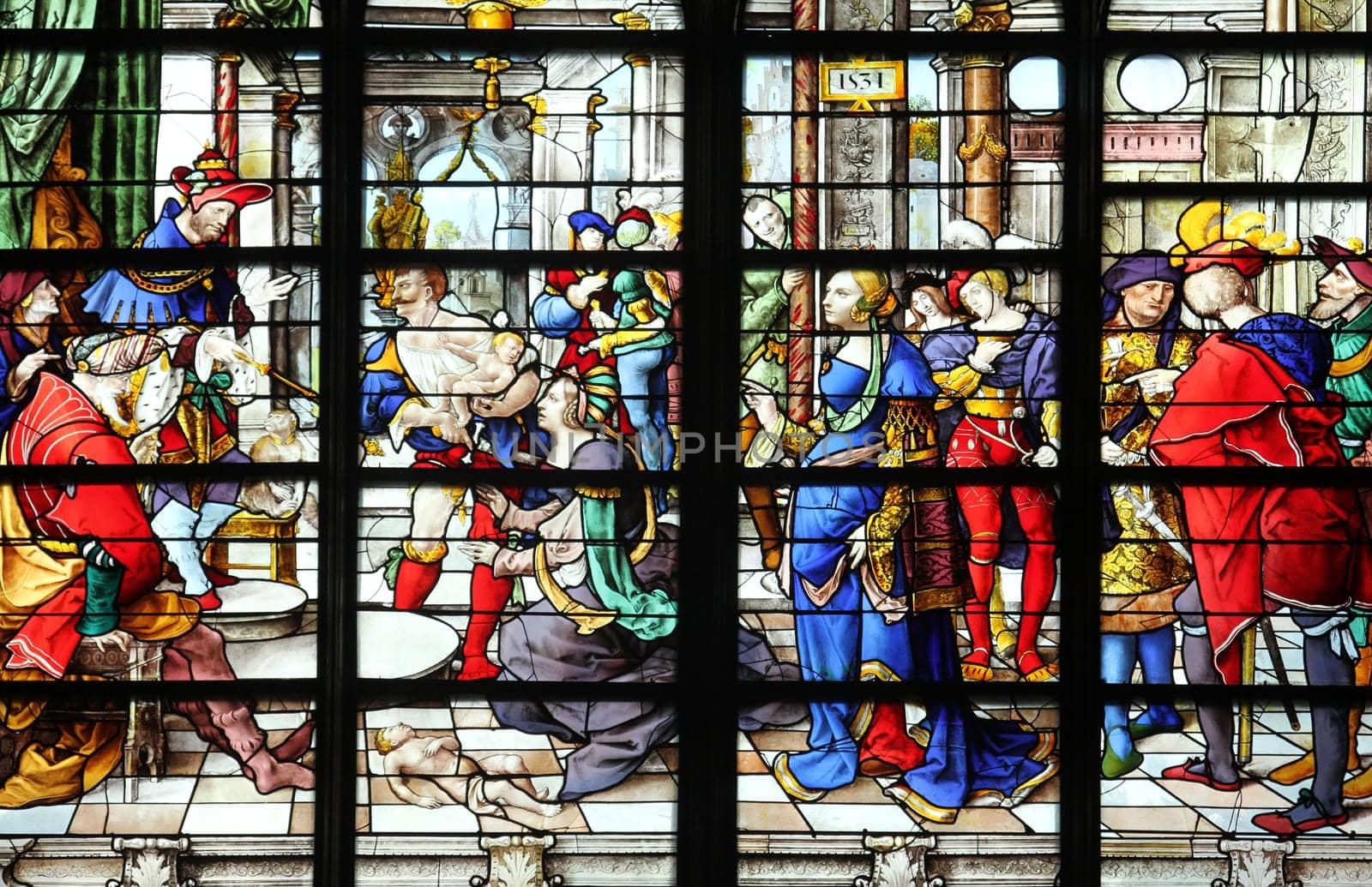 Wisdom of Solomon: Judgement of Solomon, stained glass, Church of St. Gervais and St. Protais, Paris