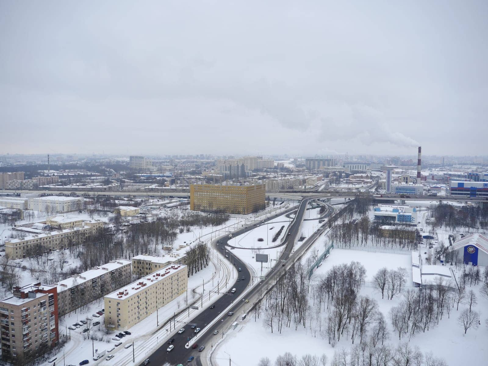St. Petersburg, Russia, January 29, 2020.  skyline of the city of St. Petersburg in the snow in winter aerial view