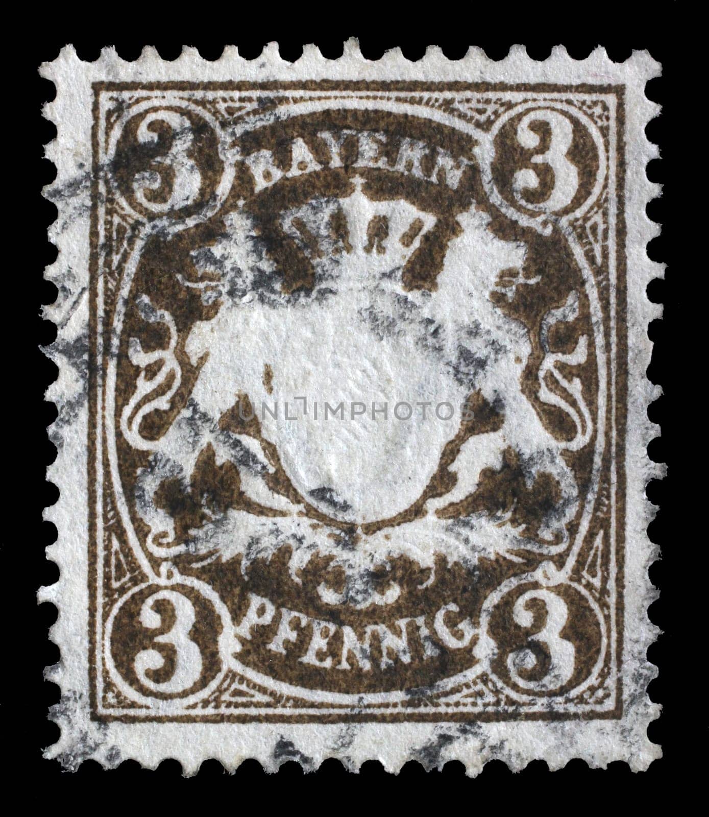 Stamp printed in Bayern shows Bayern coat of arms, circa 1867