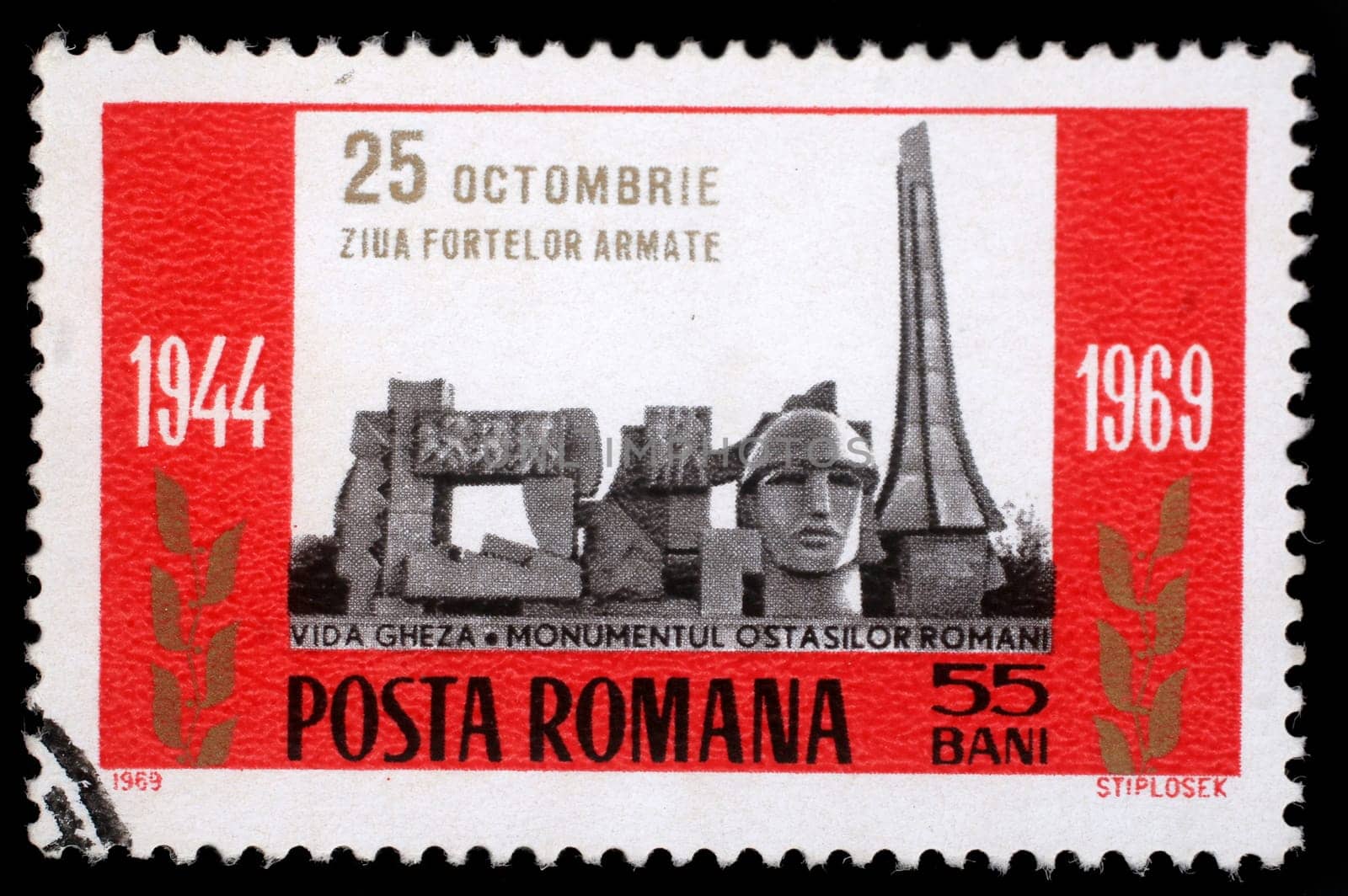 Stamp printed in the Romania shows Armed Forces Memorial, 12th Anniversary of the People'??s Army, circa 1960