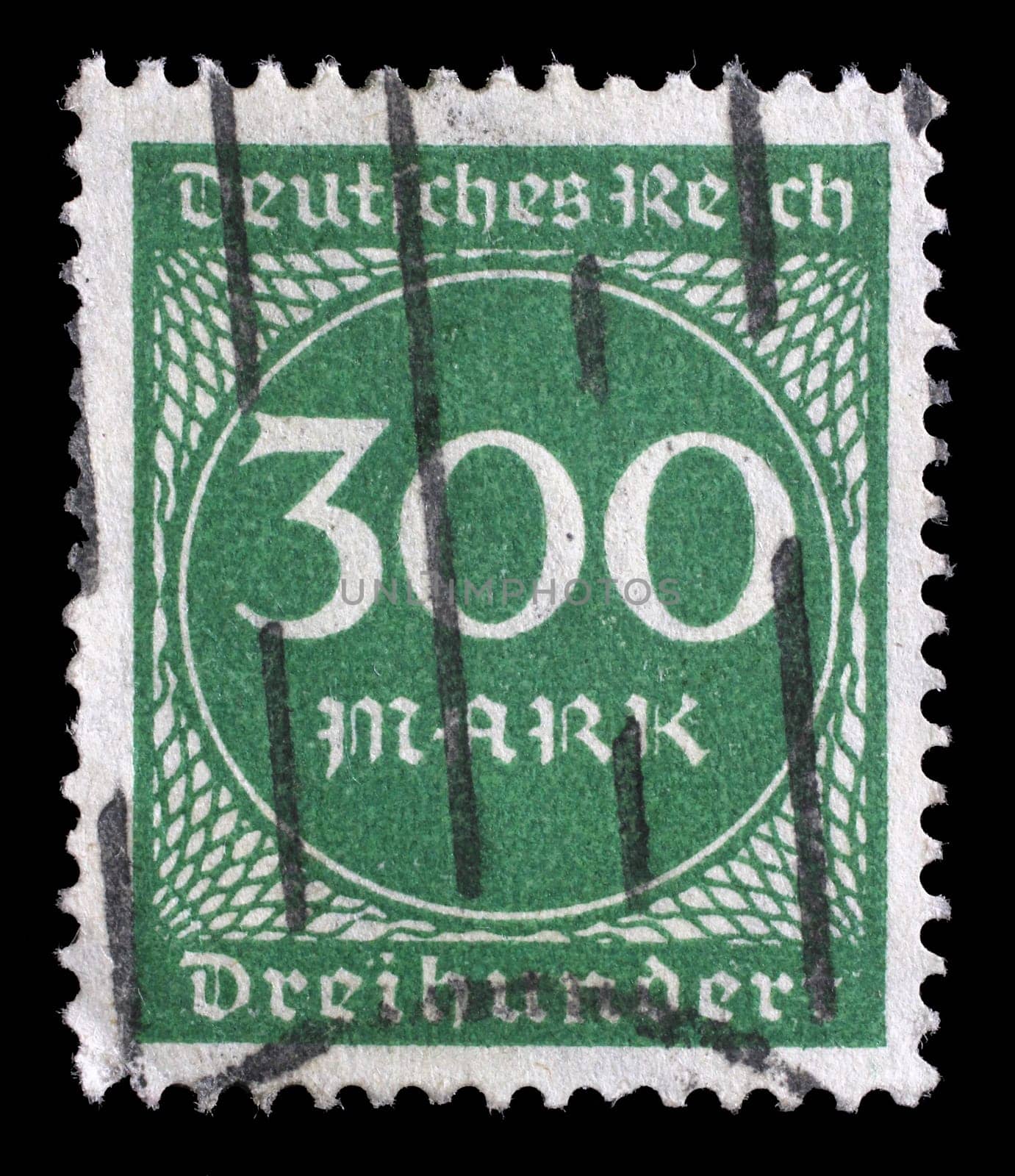 Stamp printed in Germany shows numeric value, circa 1923.