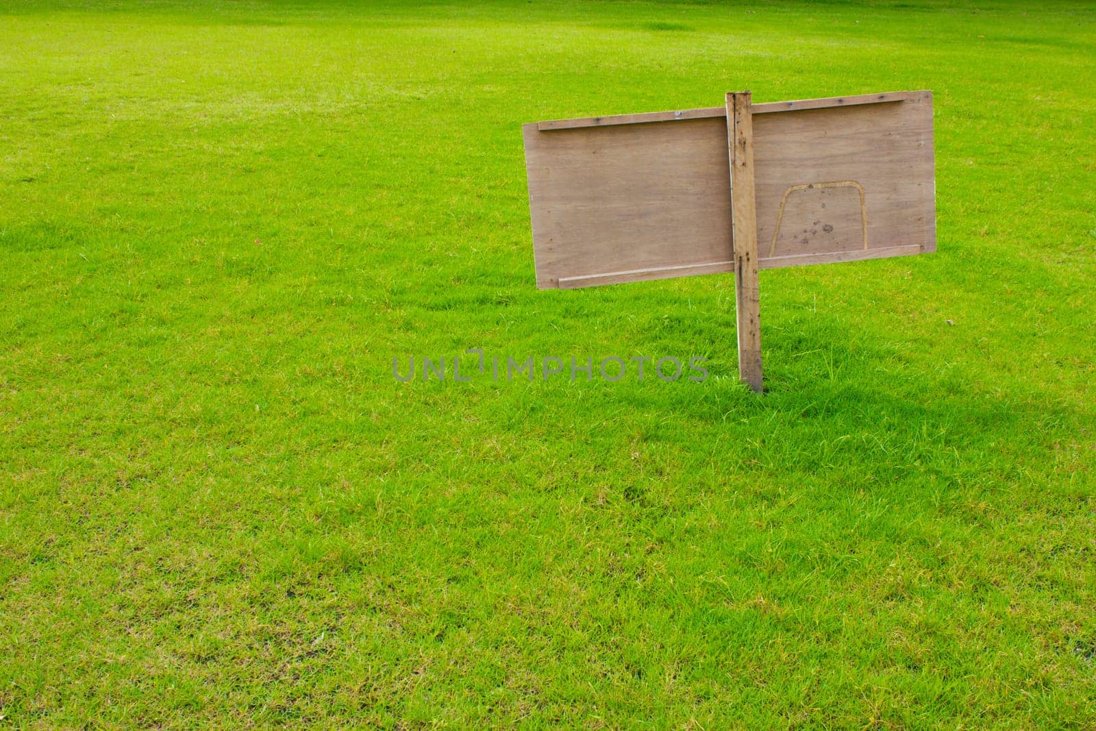 wood label sign in green grass