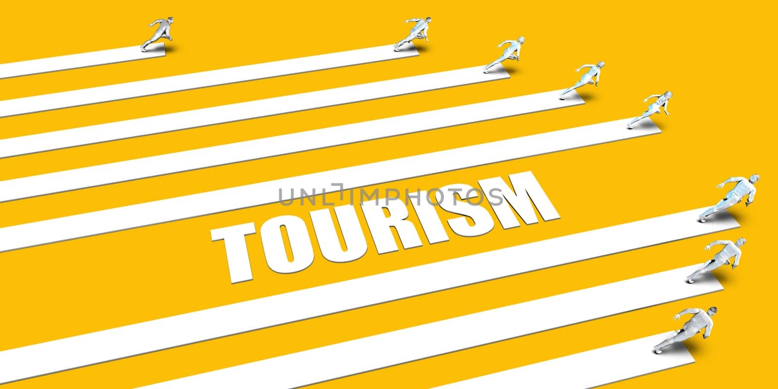 Tourism Concept with Business People Running on Yellow