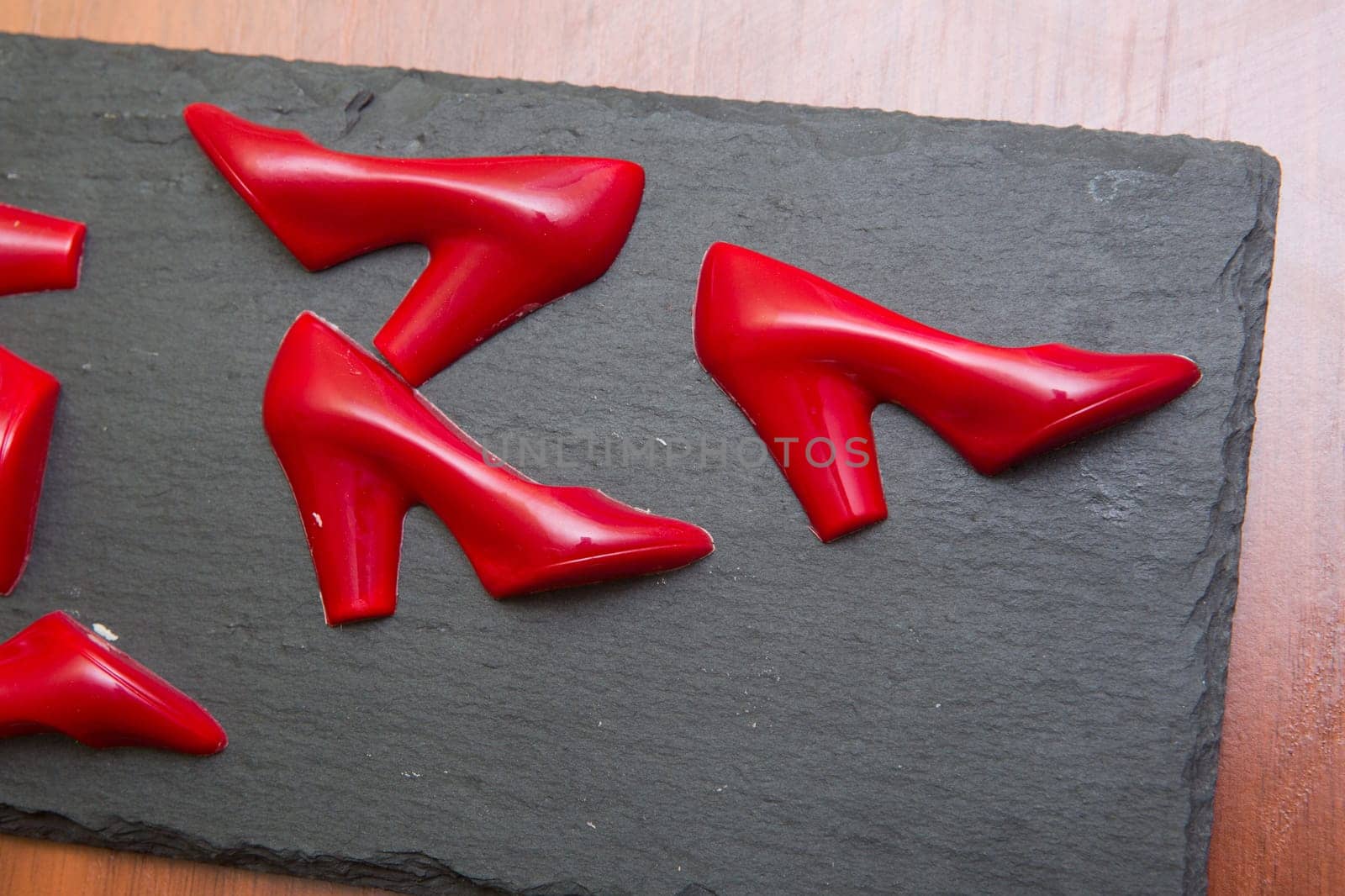 Delicious chocolate candies, close up, different colors.