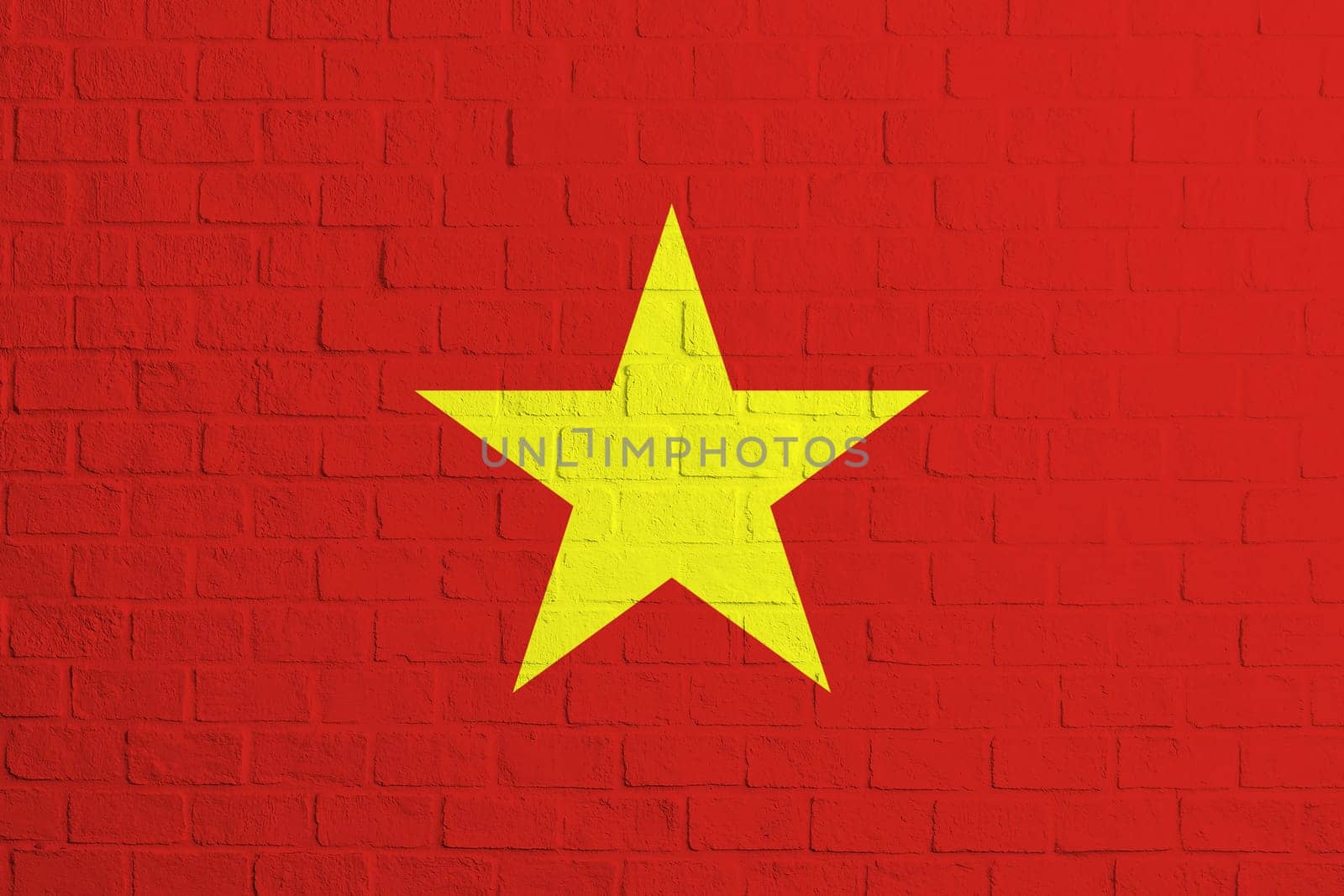 Flag of Vietnam. Brick wall texture of the flag of Vietnam.