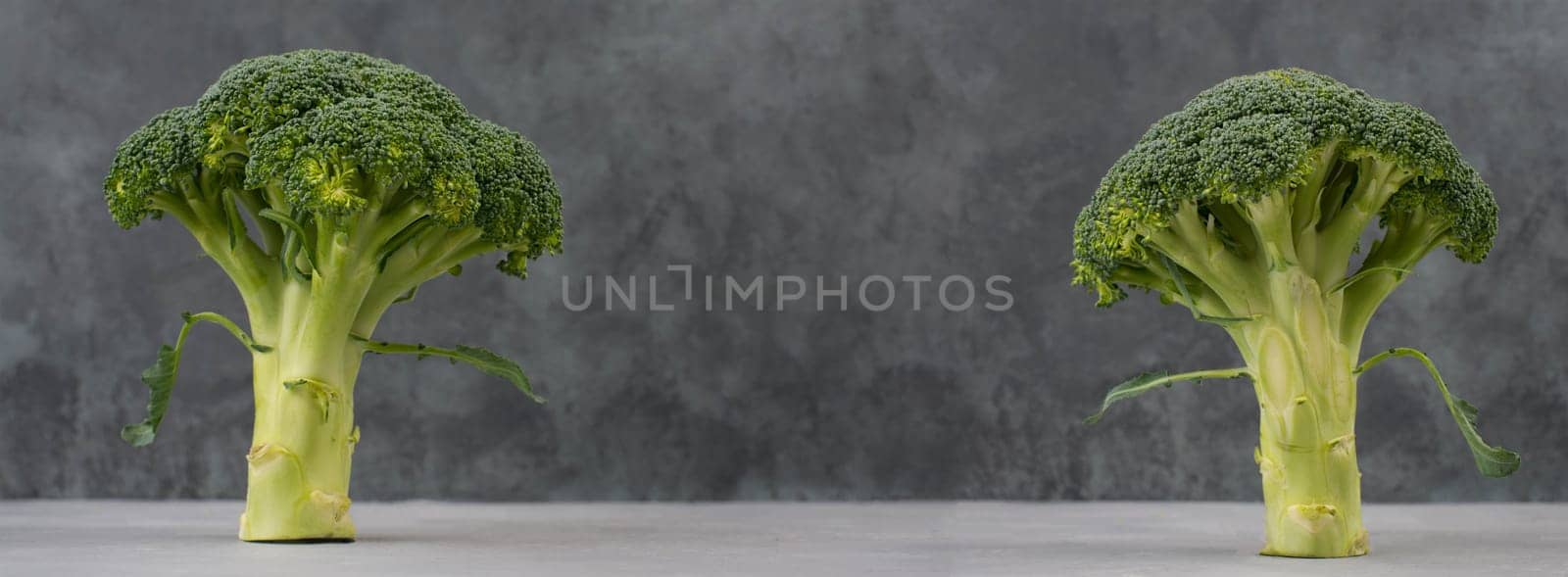 Fresh broccoli on a textured background, empty space for text