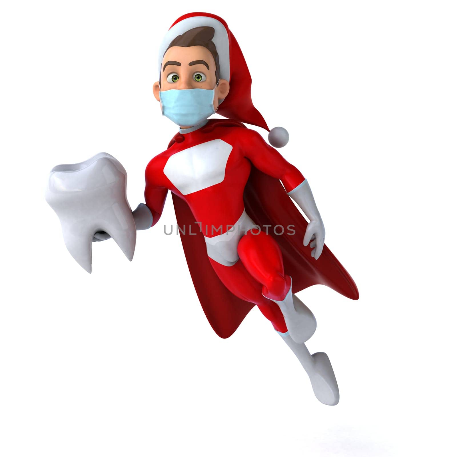 Fun 3D illustration of a cartoon Santa Claus with a mask