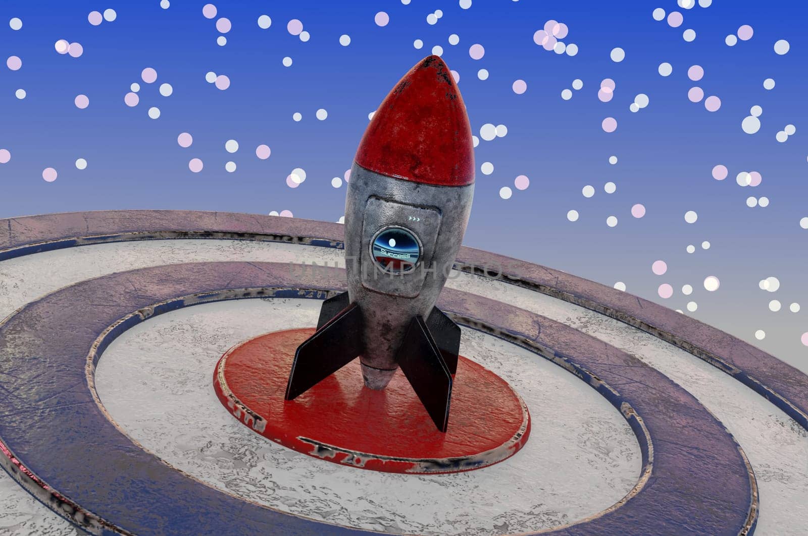 3d illustration. Rocket Landing on the target . concept success , target , Content Marketing
