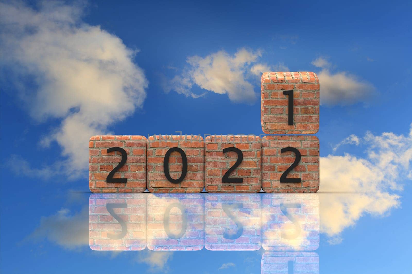 The 3d rendering of dice and changes the year 2021 to 2022