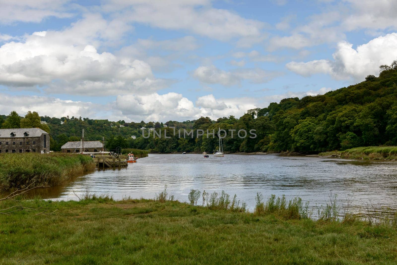 landscape with the river flowing by historic location.