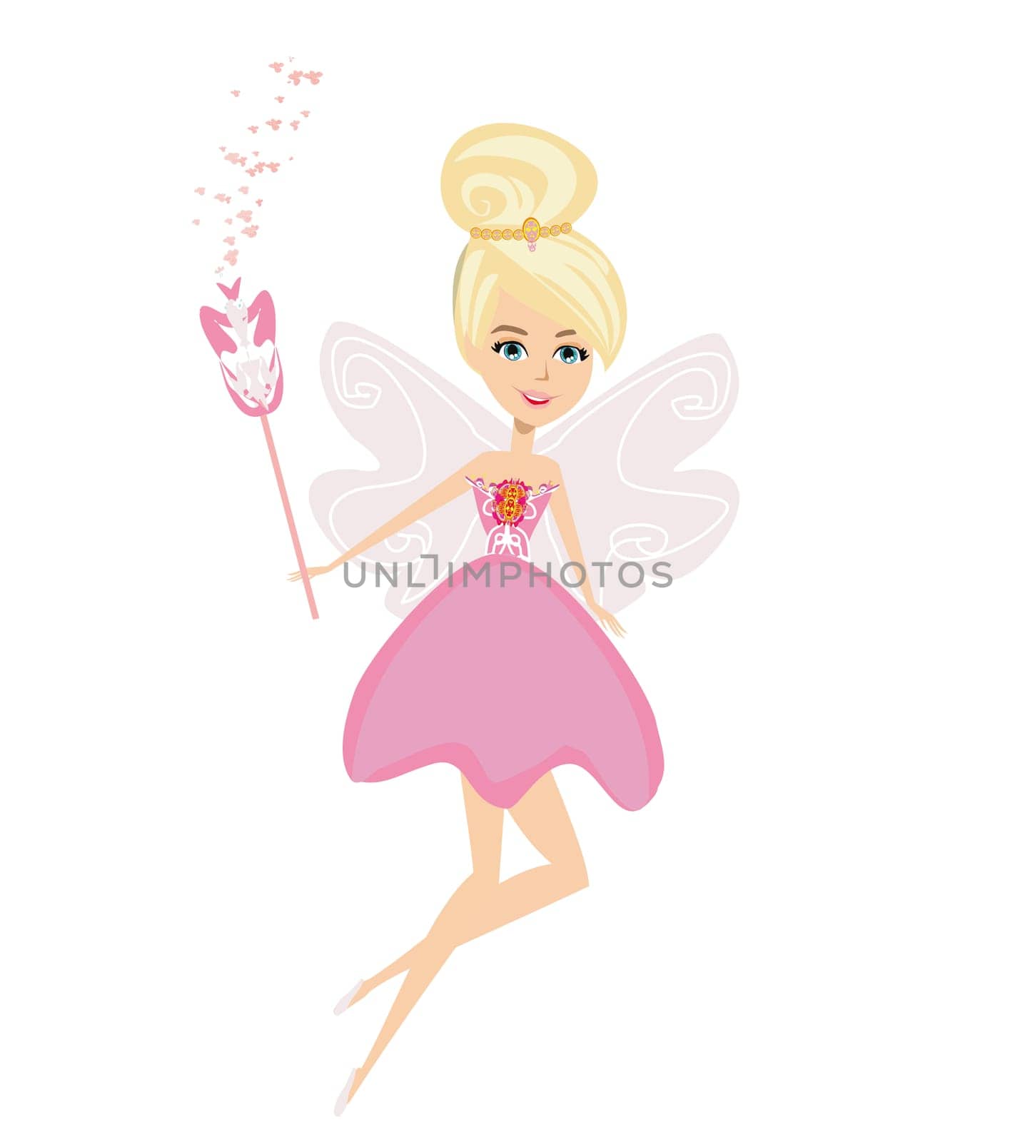 Beautiful fairy with magic wand - isolated character