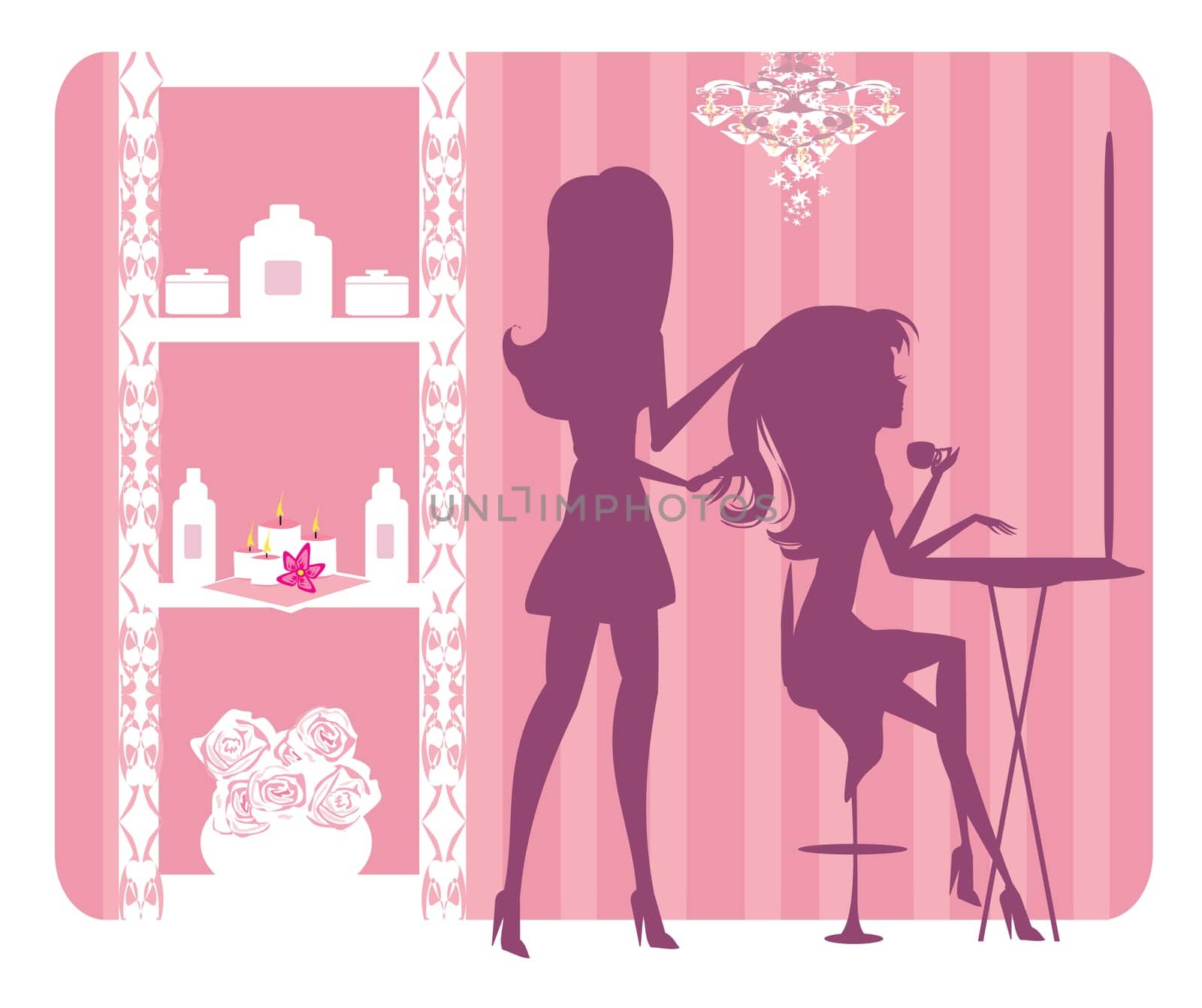 Illustration of woman in hairdressing salon