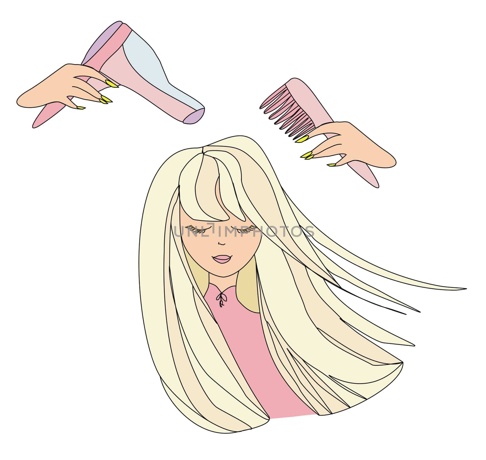 Beautiful woman in hairdressing salon - doodle Illustration