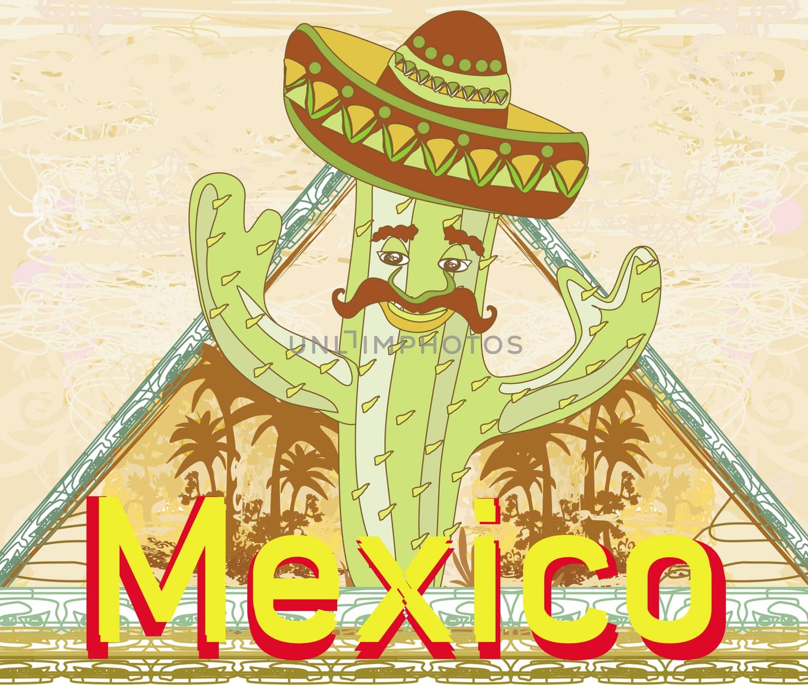 funny cactus with a sombrero - grunge card