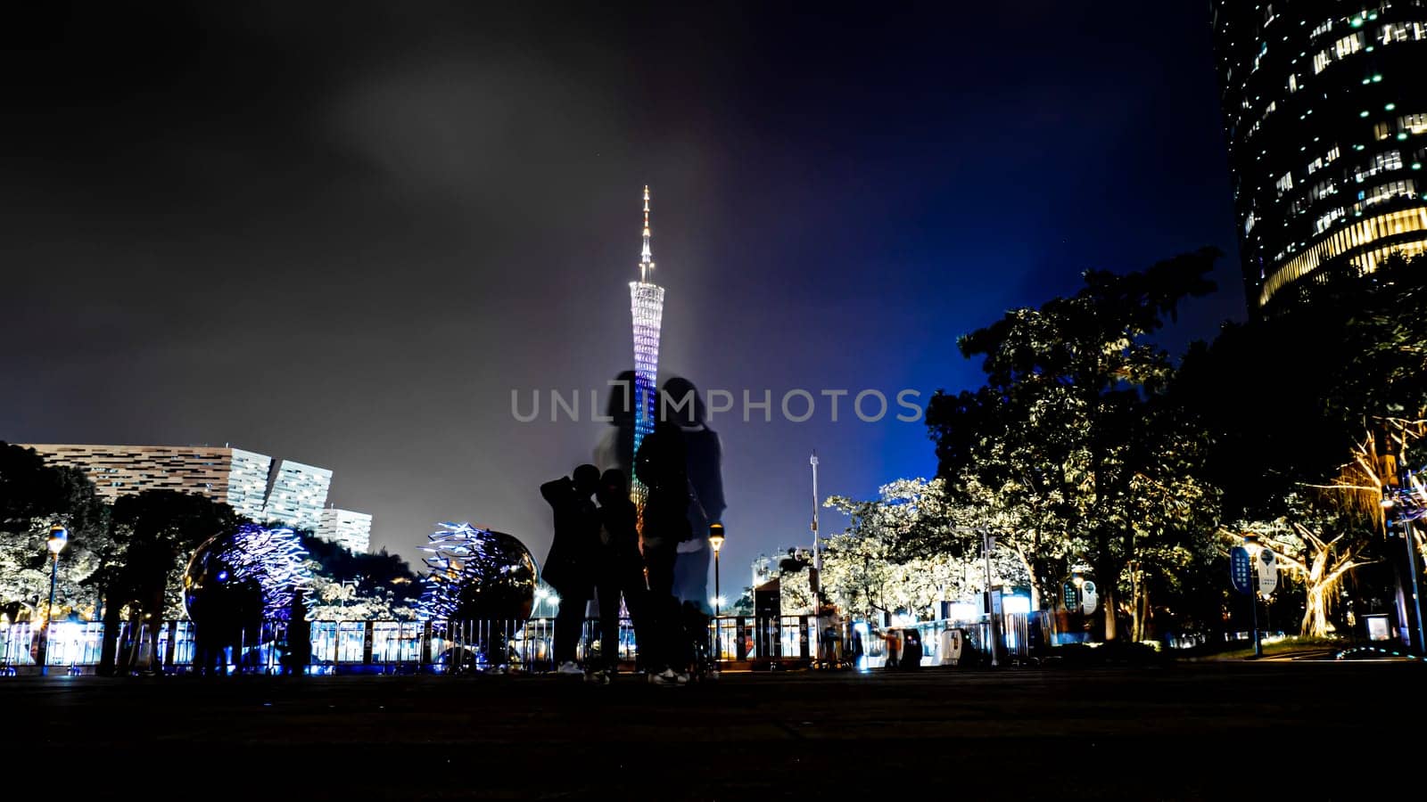Beautiful night scene of Canton tower new Guangzhou from Zhujiang New Town . the stunning night scene of new Guangzhou, nice landscaping, great tall buildings with wonderful lighting design at night