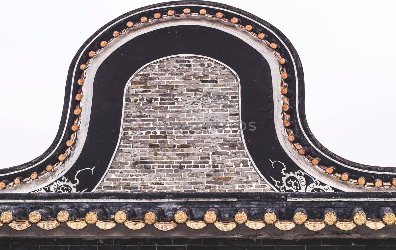 Shawan ancient town traditional roof called Wok handle-shaped roofs in  Guangzhou . The Lingnan style curved roofs in old town .traditional architecture .