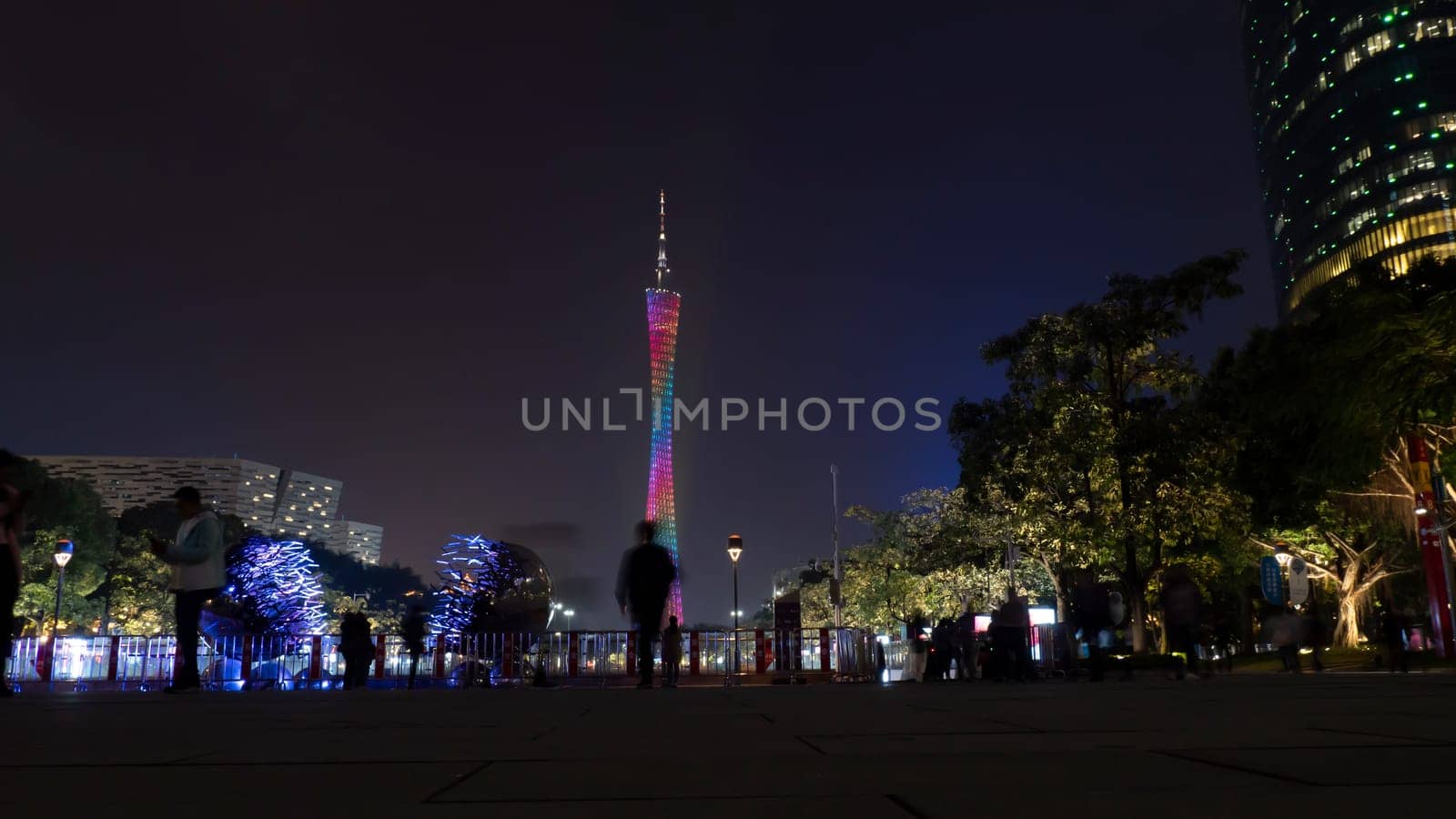 Beautiful night scene of Canton tower new Guangzhou from Zhujiang New Town . the stunning night scene of new Guangzhou, nice landscaping, great tall buildings with wonderful lighting design at night