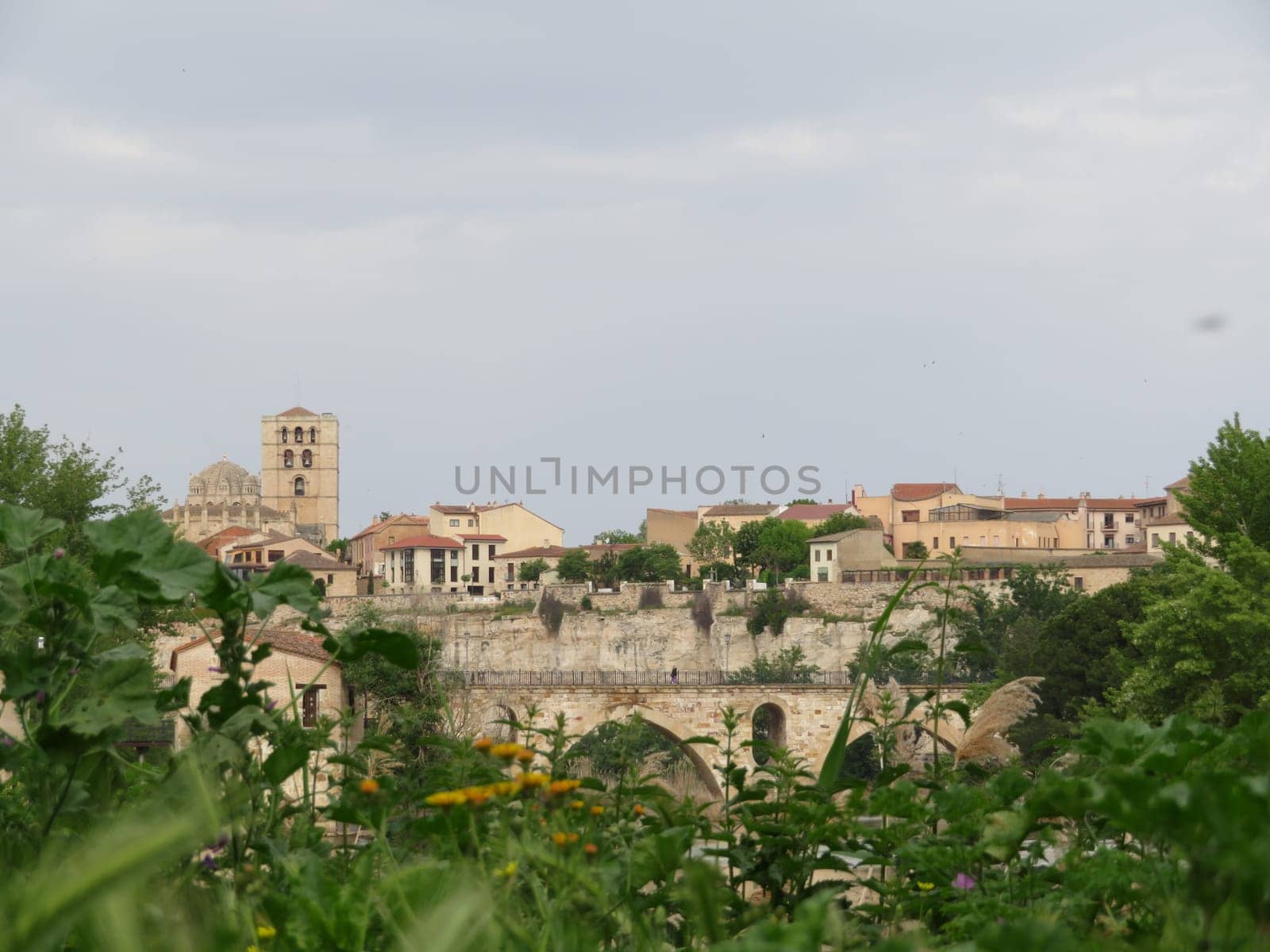 Cathedral bridge river beautiful city Spain horizon monuments