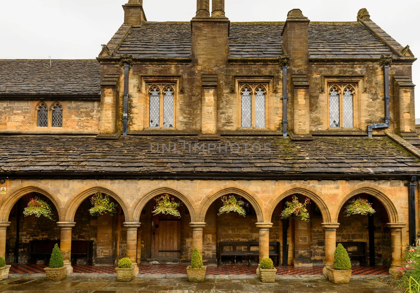 view of medieval building in town center.