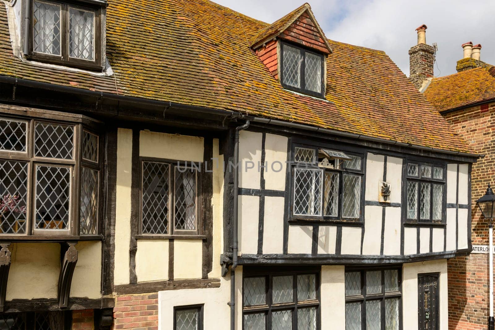 detail of old wattle houses on a street in the historic village of Hastings, East Sussex .