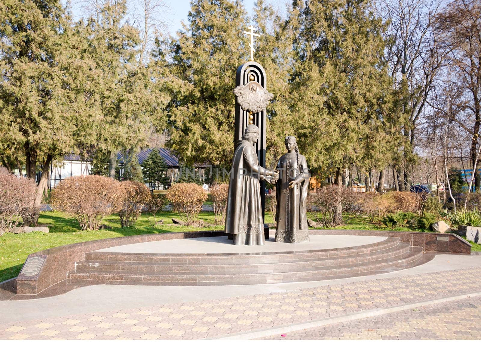 ROSTOV-ON-DON,RUSSIA-NOVEMBER 17 - Monument to prince Pyotr and princess Fevronia of Murom- wonder-workers (13th century) on November 17,2013 in Rostov-on-Don
