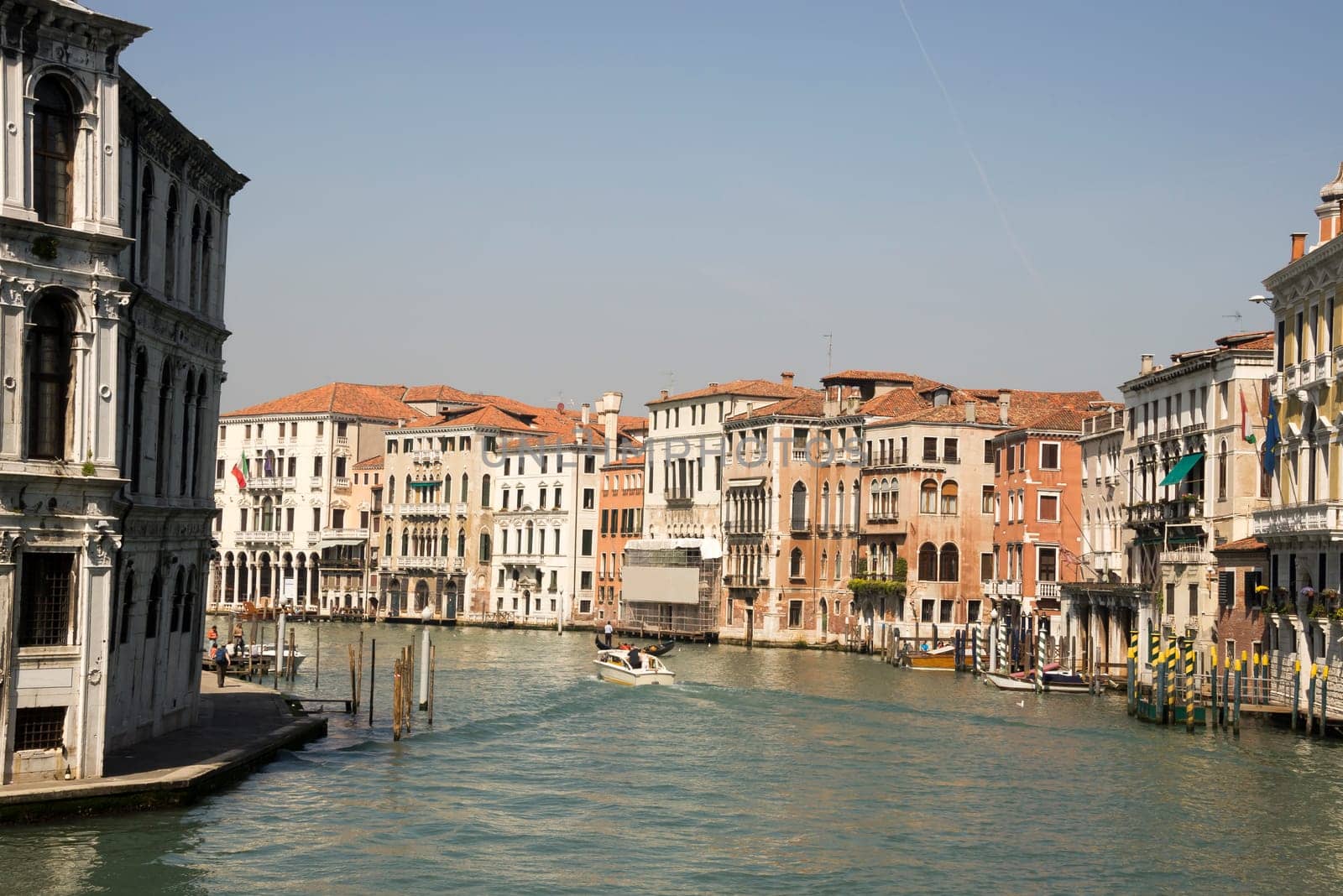 View of the streets of Venice with gondolas. Italy