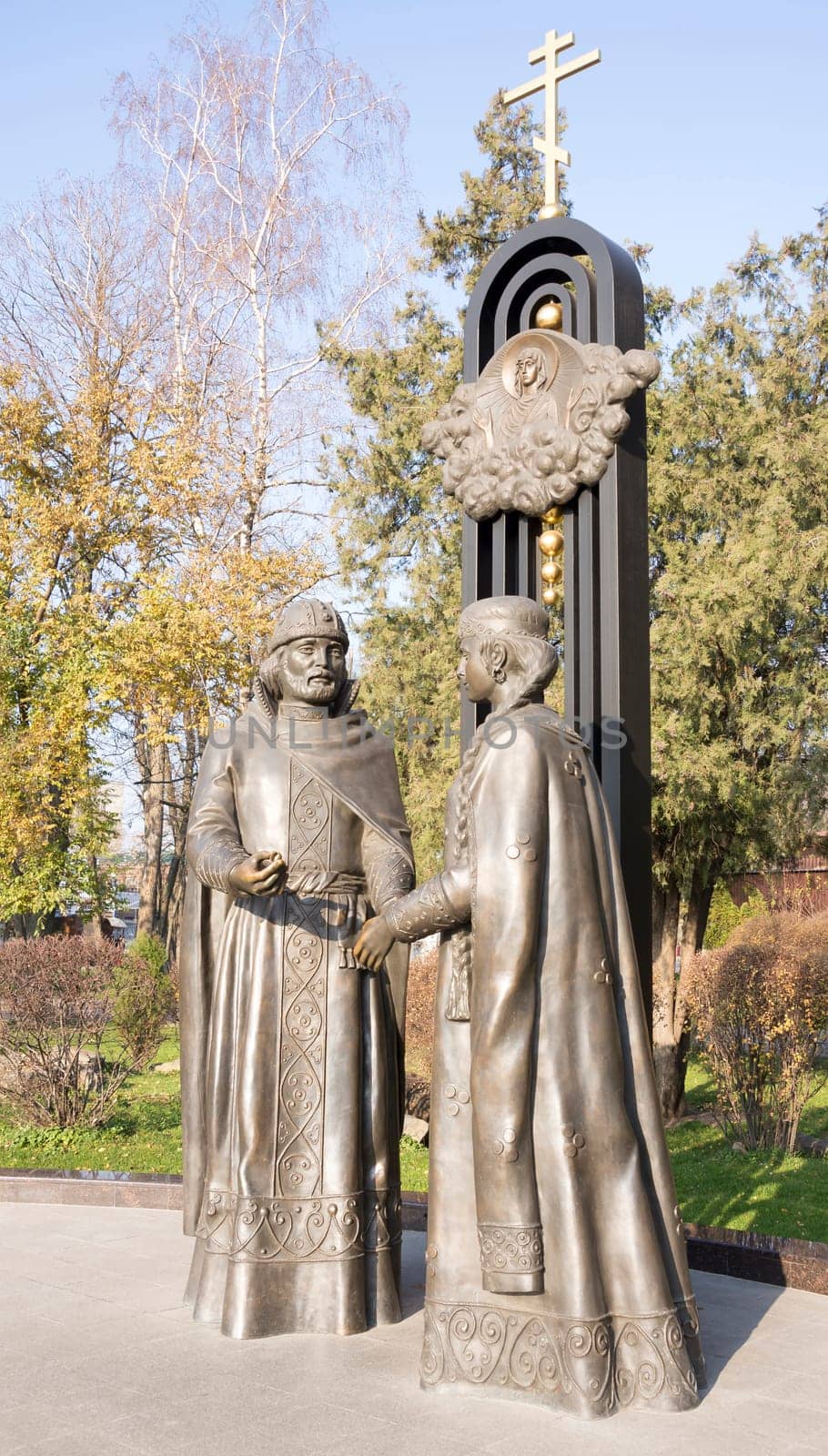 ROSTOV-ON-DON,RUSSIA-NOVEMBER 17 - Monument to prince Pyotr and princess Fevronia of Murom- wonder-workers (13th century) on November 17,2013 in Rostov-on-Don
