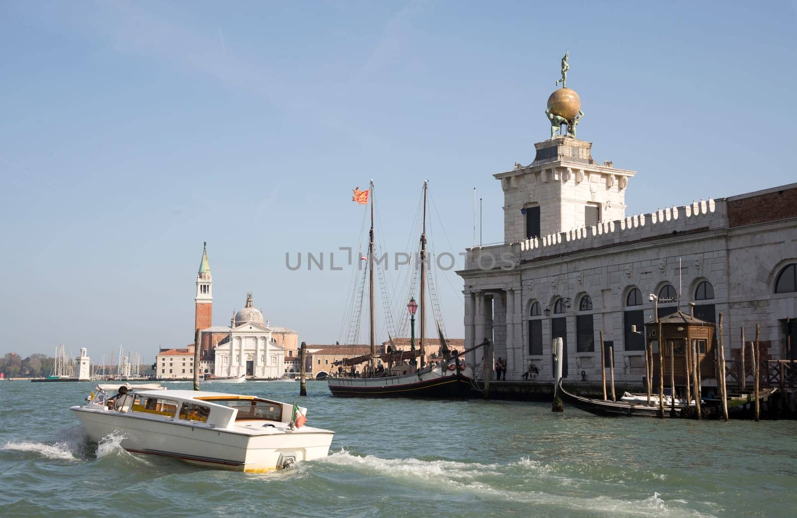 View of the Grand Canal with boats. Venice. Italy
