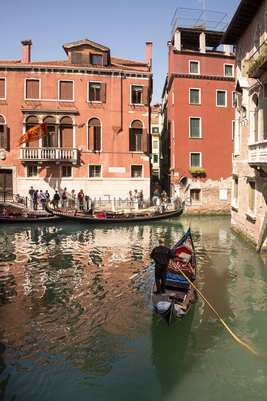View of the streets of Venice with gondolas. Italy