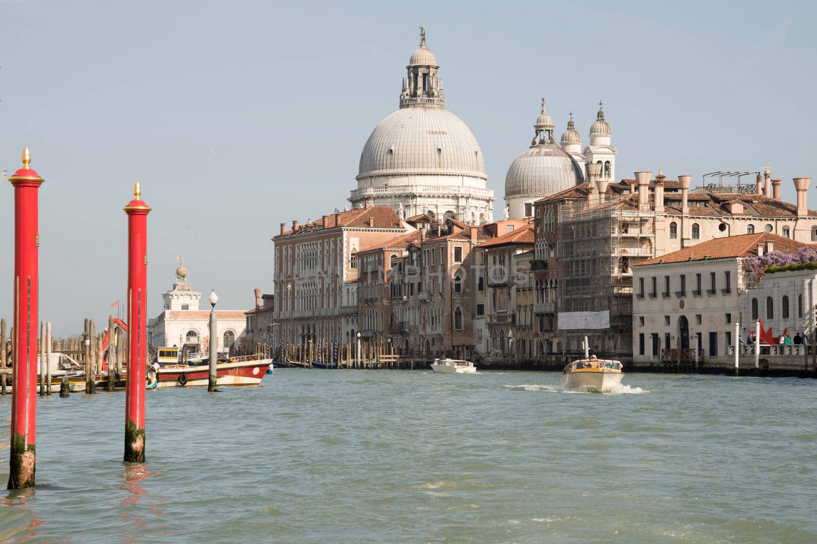 View of the Grand Canal with boats. Venice. Italy