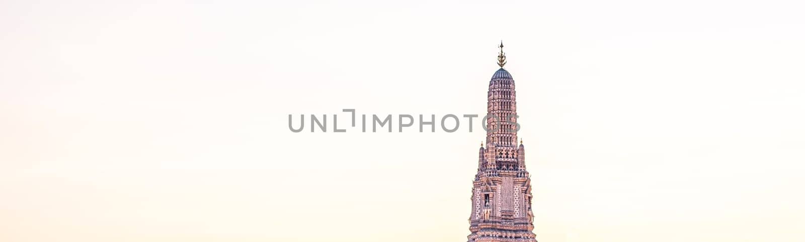 Sunset silhouette scene at Wat Arun Temple. The best place to watch sunset in Bangkok . Wat Arun Temple of the Dawn at sunset on banks of Chao Phraya River Bangkok Thailand Southeast Asia Asia