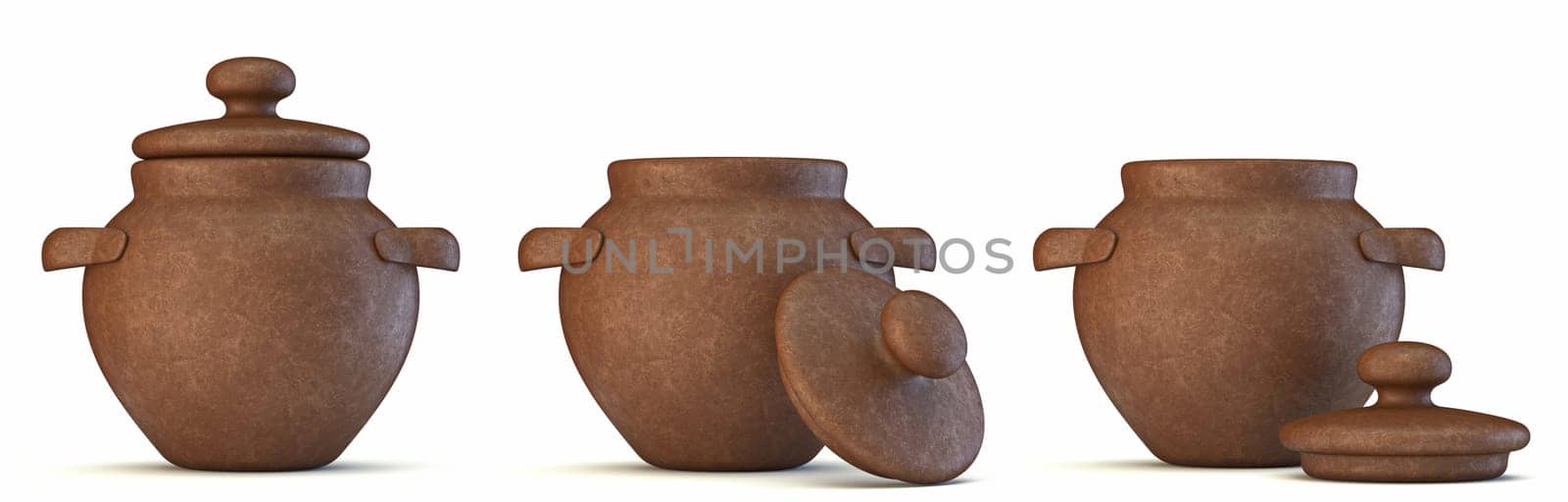 Clay pots 3D rendering illustration isolated on white background