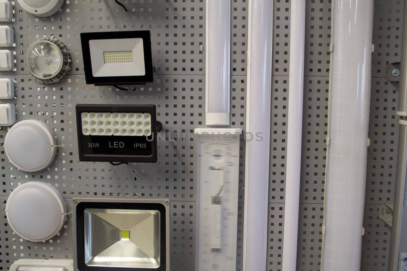 set of contemporary lights, led spot, mix of led lighting exposition