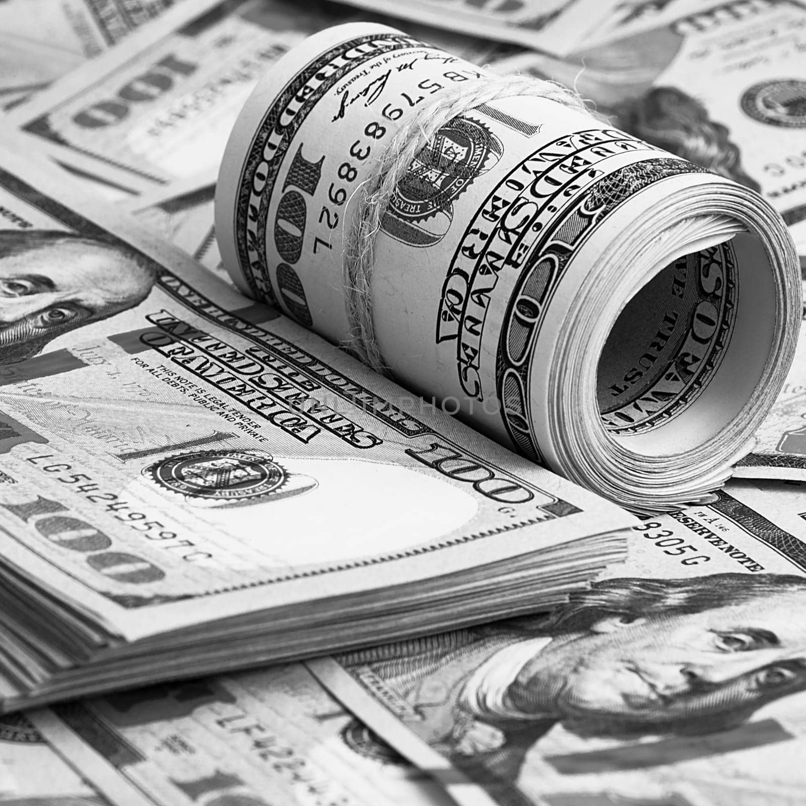 A hundred American banknotes are scattered. cash hundred-dollar bills, dollar background image.