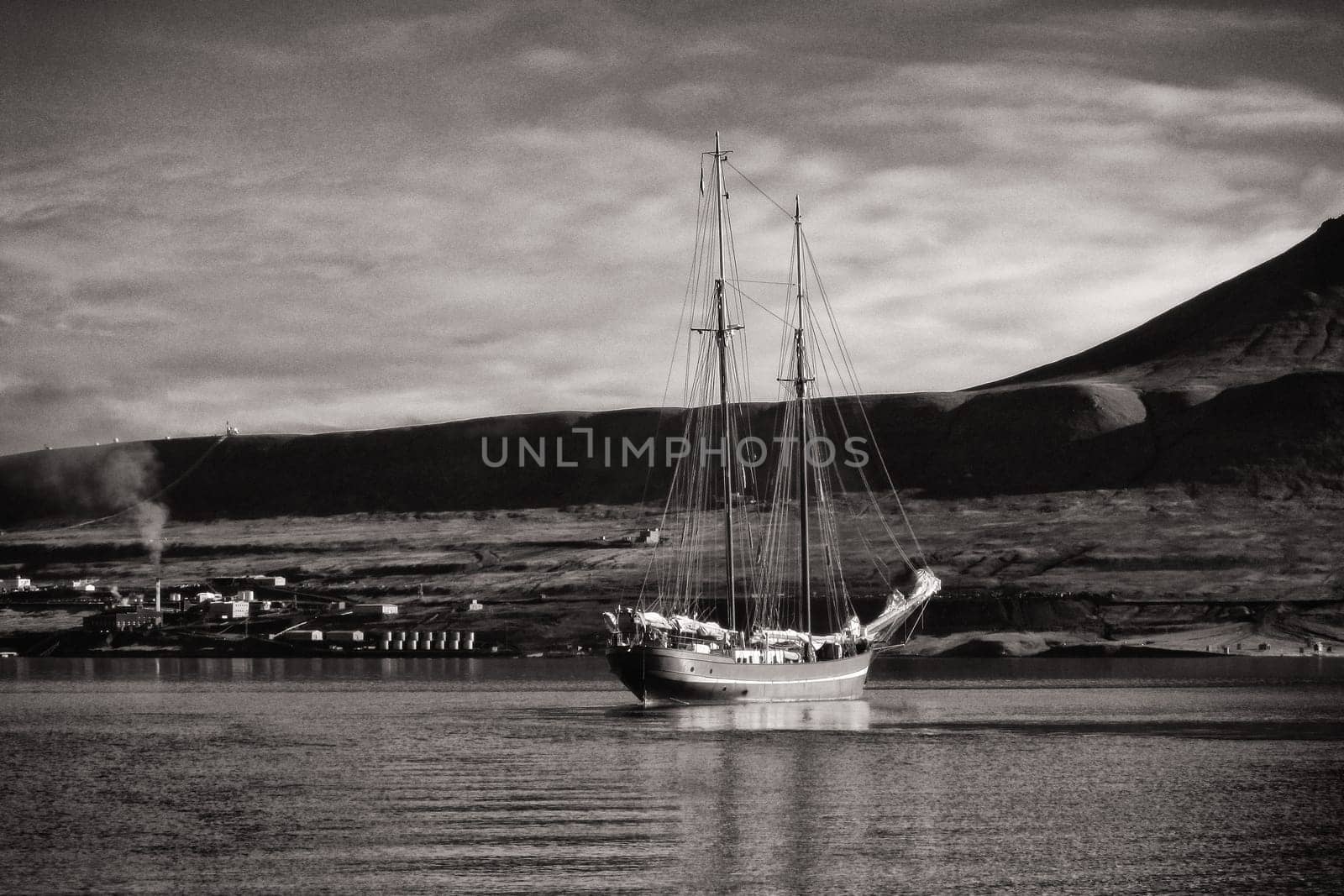 Sailing ship off Barentsburg in Grønfjord, Svalbard