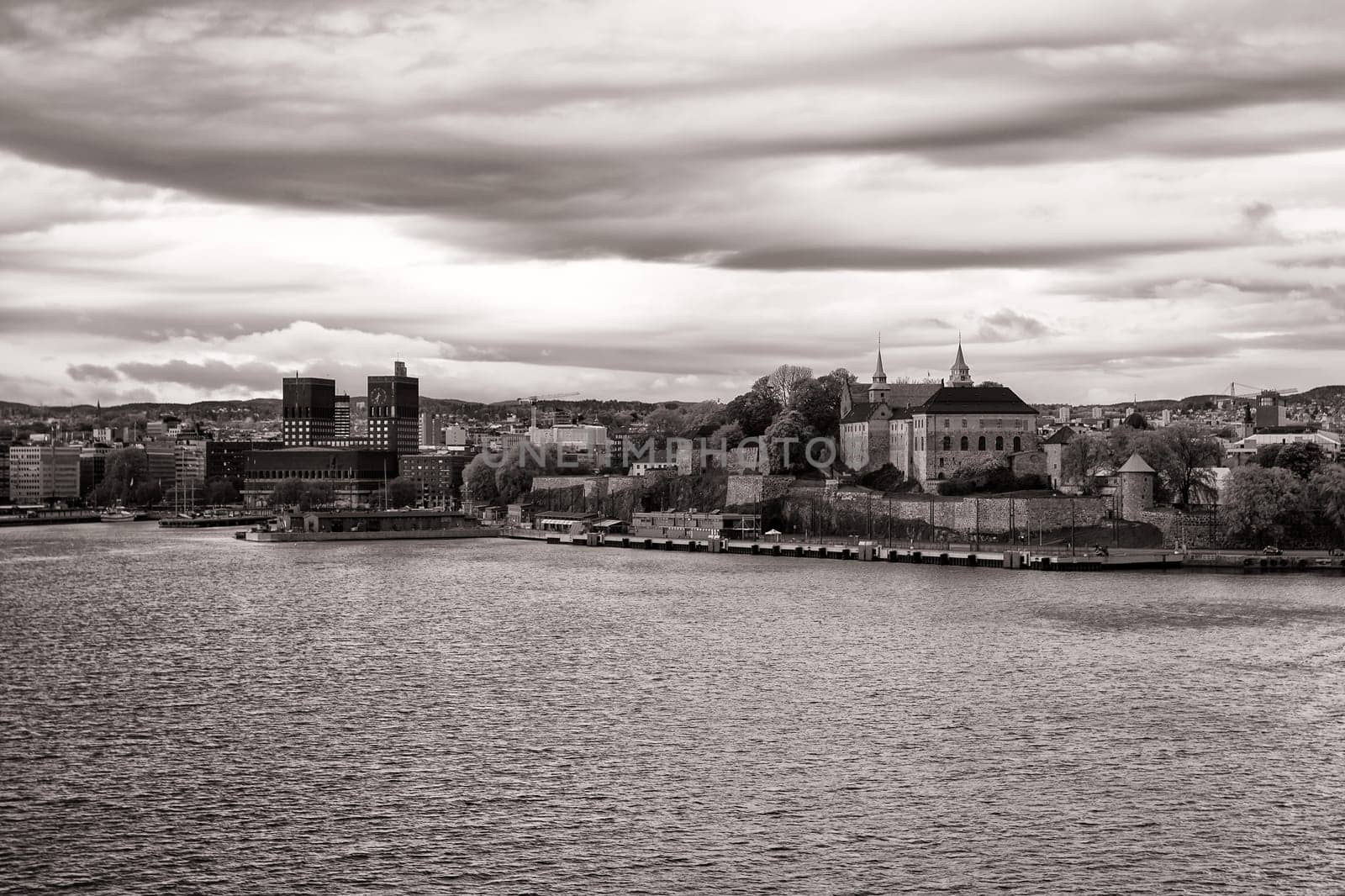 Oslo, Norway, harbor with city view