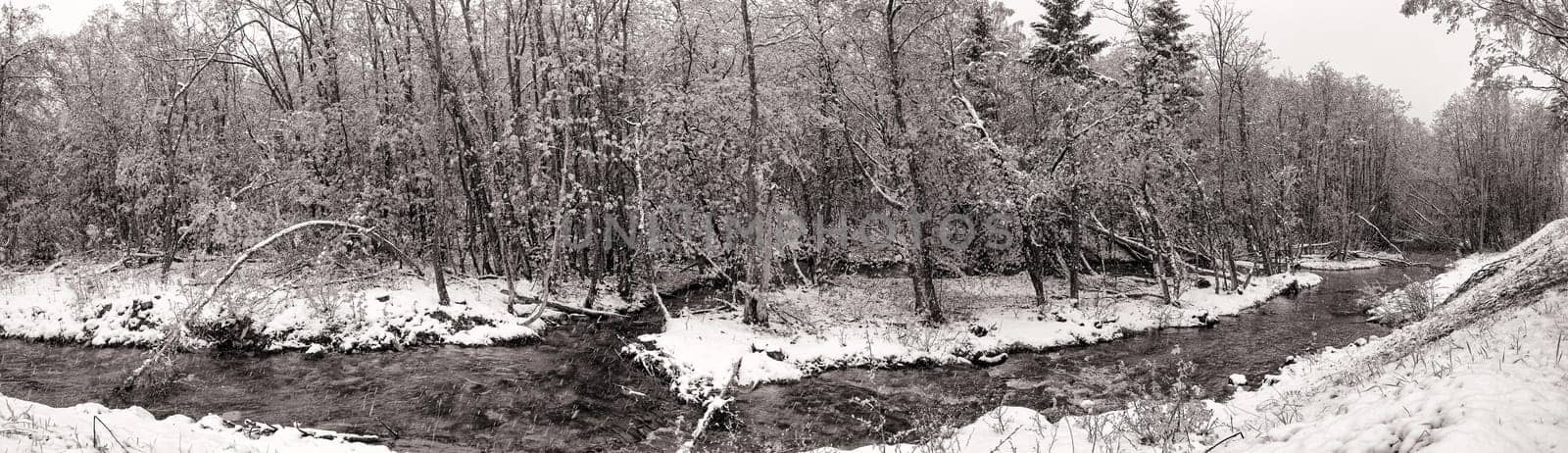 Brook during snowfall in spring, Norway
