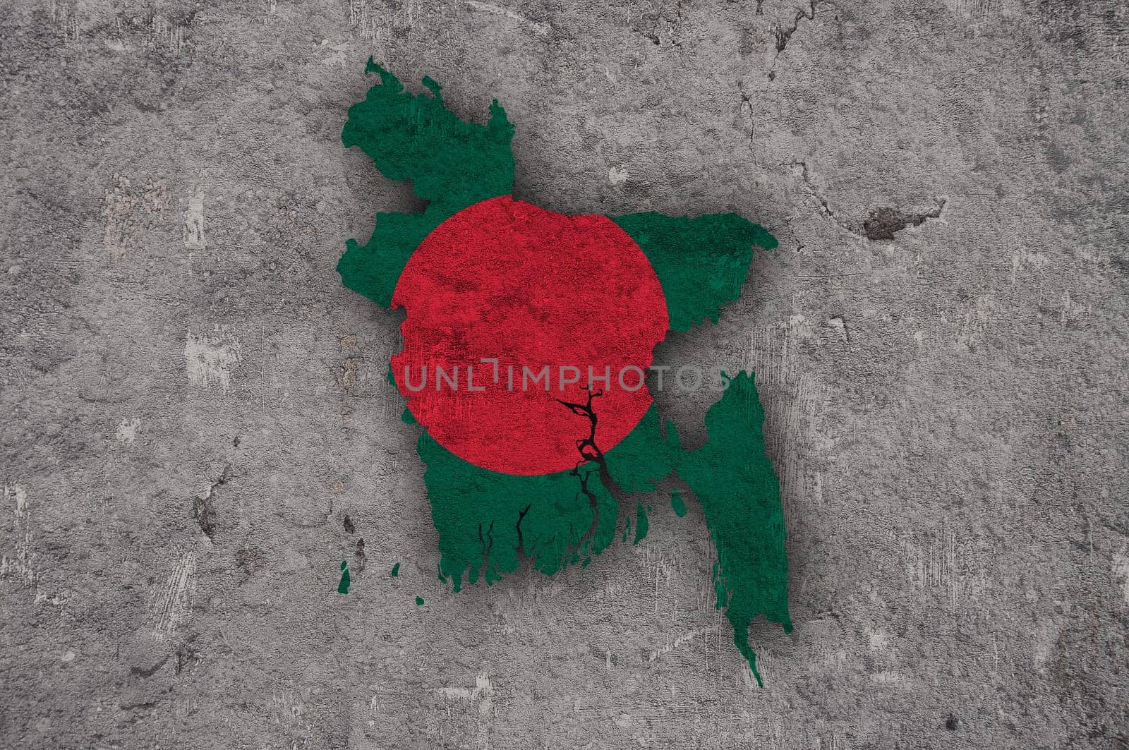 Map and flag of Bangladesh on weathered concrete